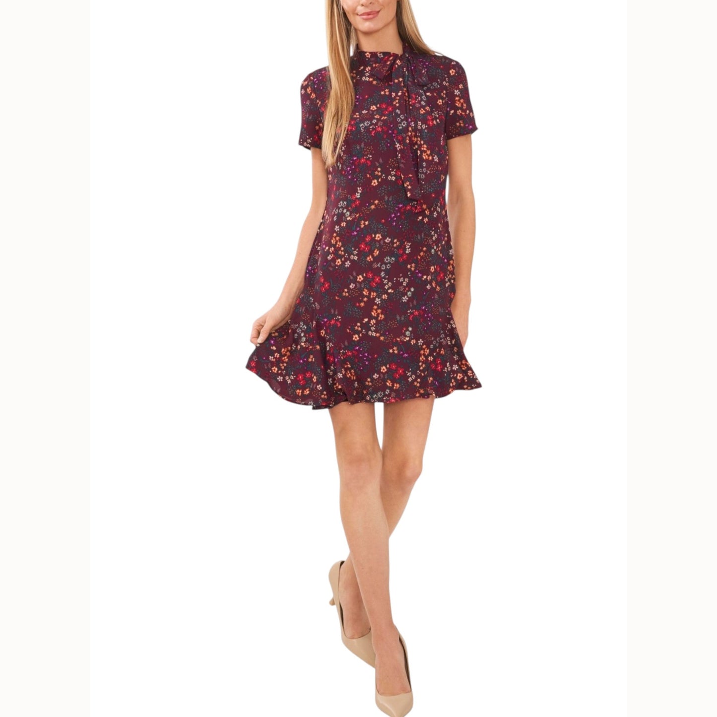 Women's Printed Dress,Burgundy