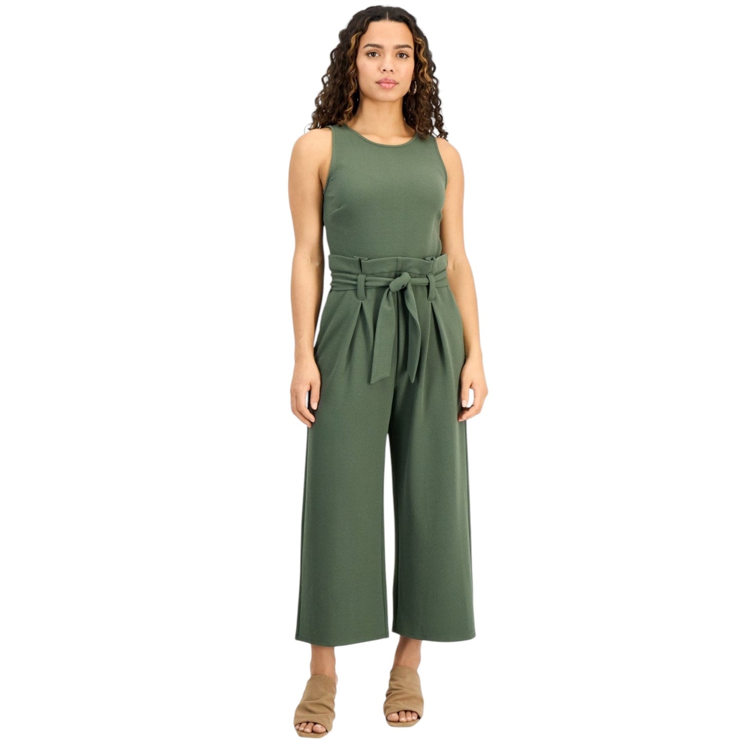 Women's Textured Jumpsuit&Belt,Olive