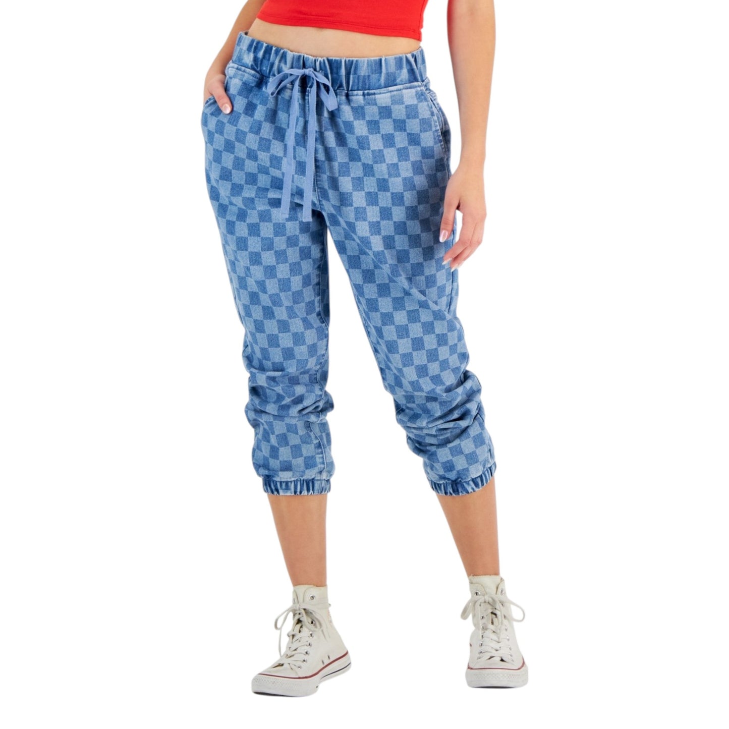 Women's Plaid Jeans,Blue