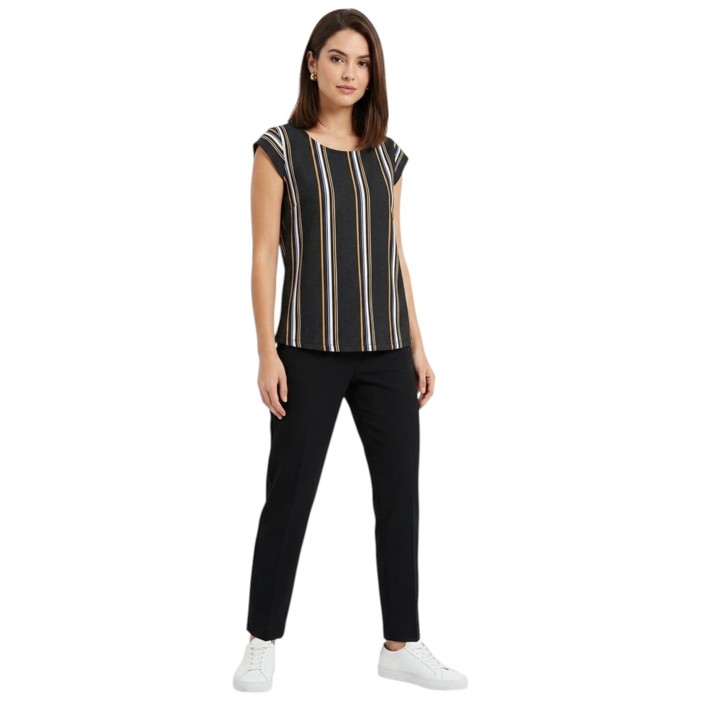 Women's Textured Striped Top,Black