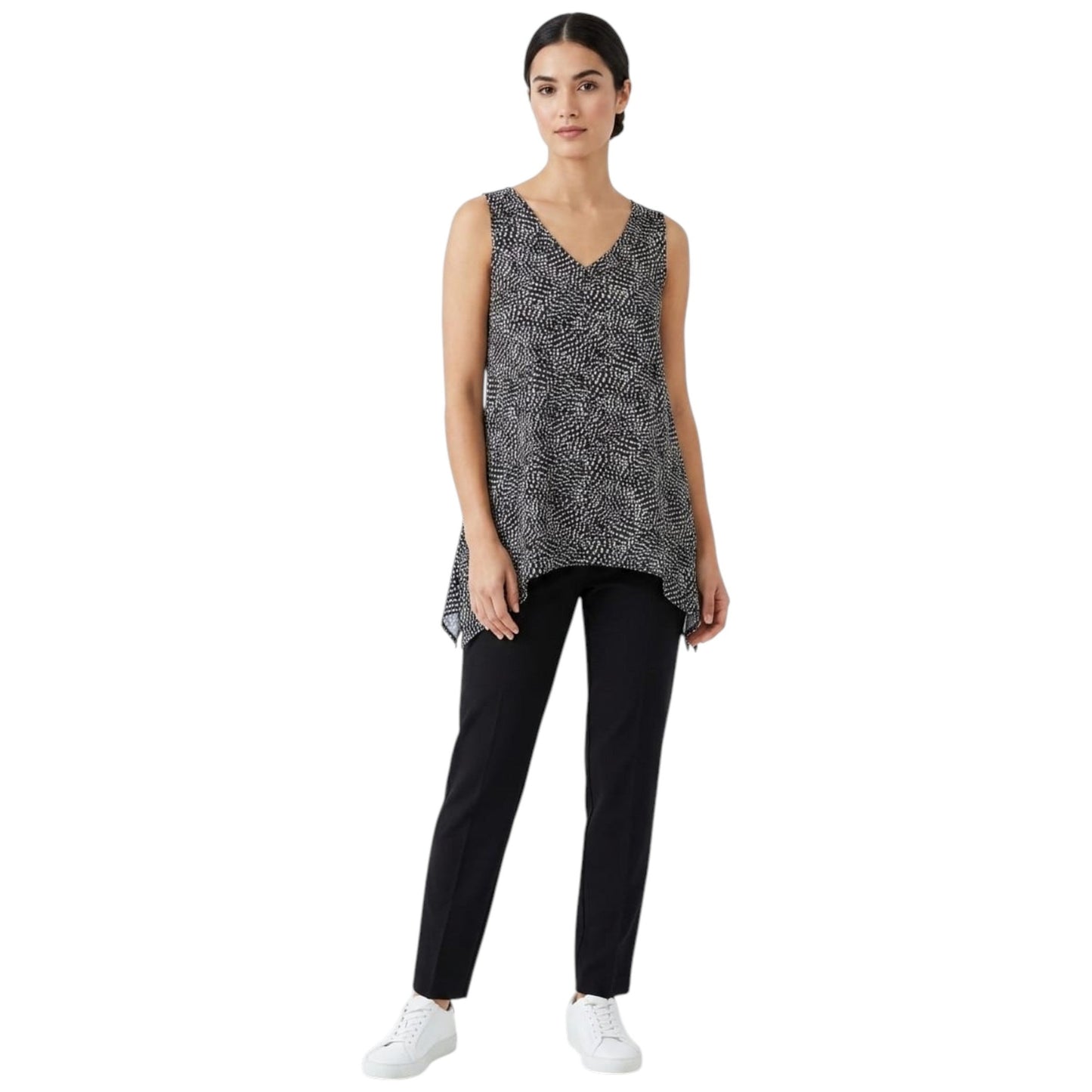 Women's White Dotted Top,Black
