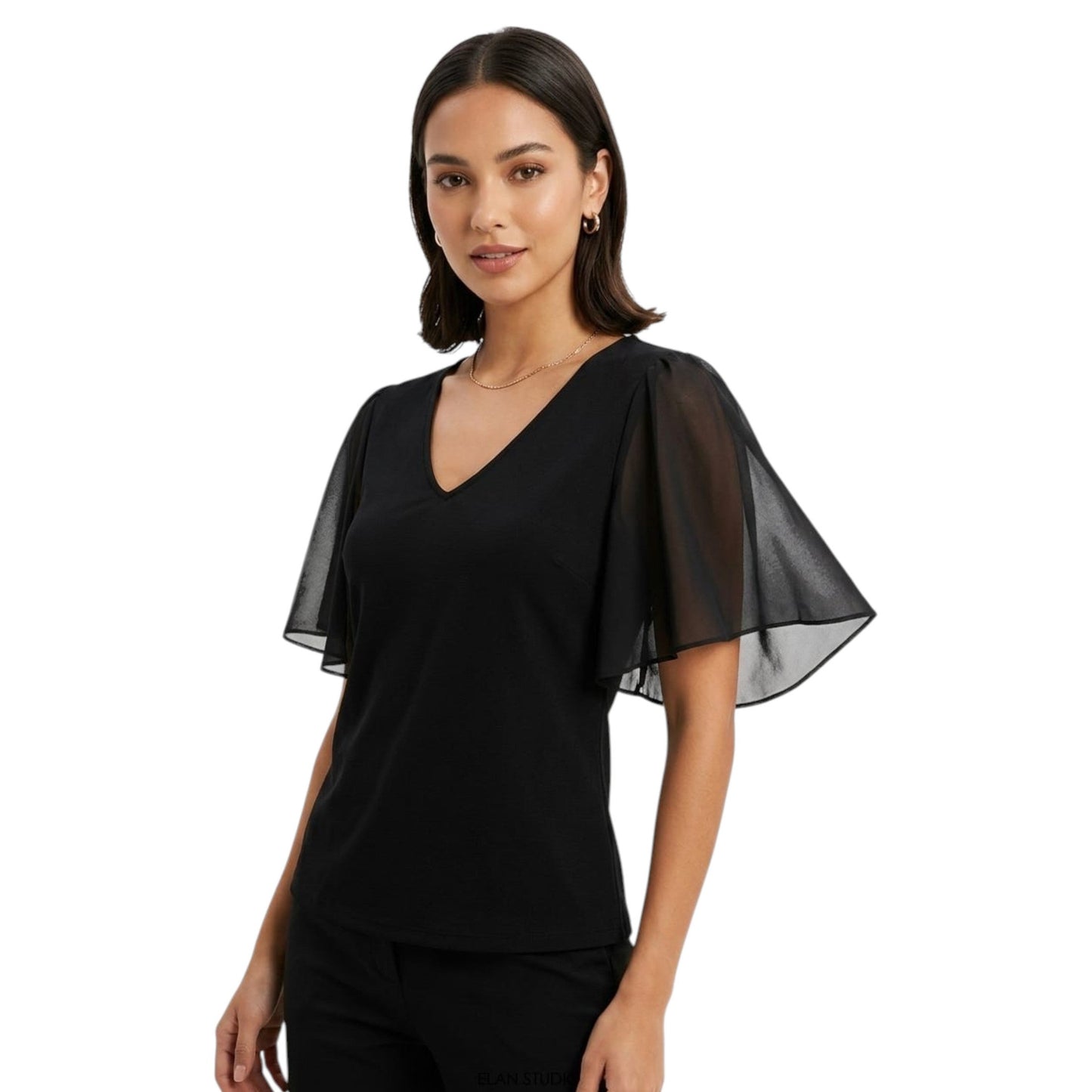 Women's Mesh Sleeve Plain Top,Black