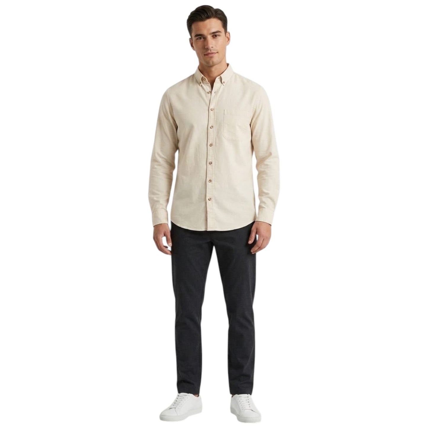 Men's Plain Dress Shirt,Light Beige