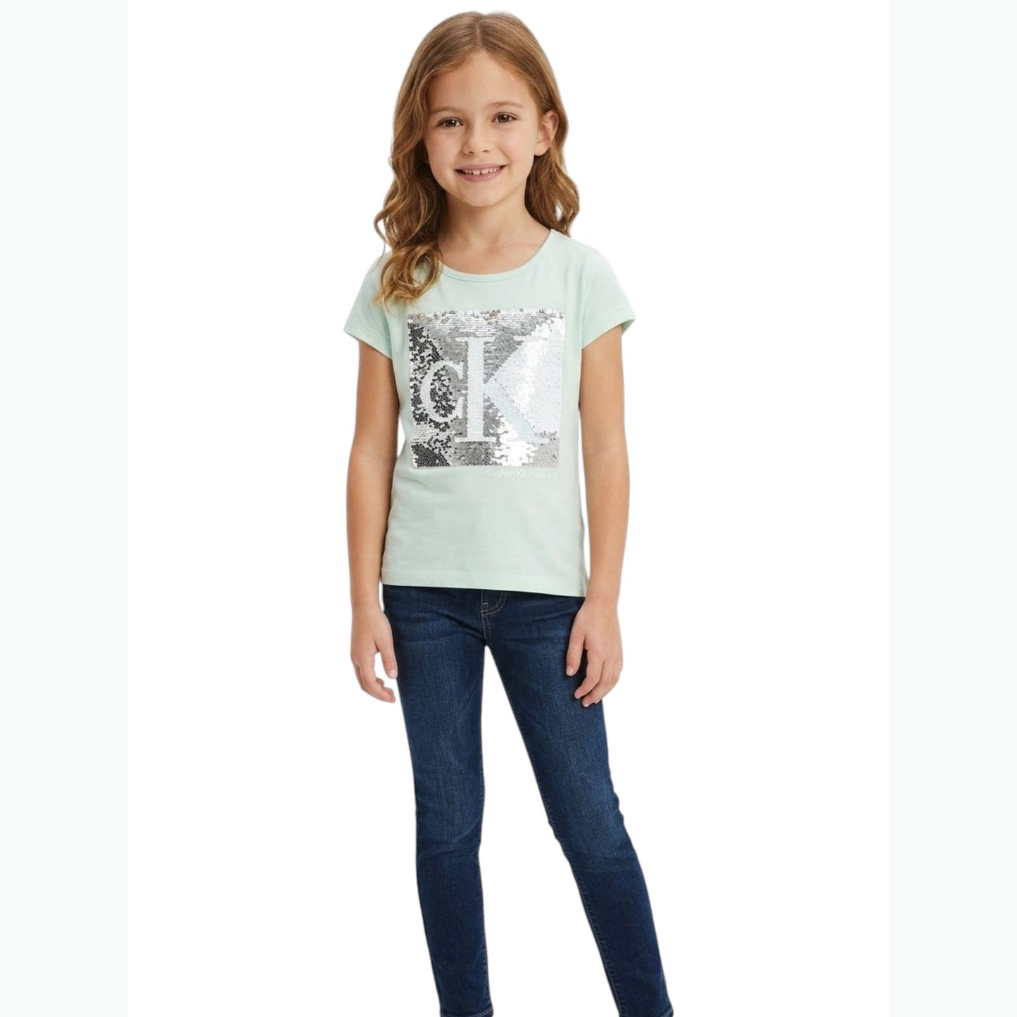 Kids Girl's Sequined Top,Aqua