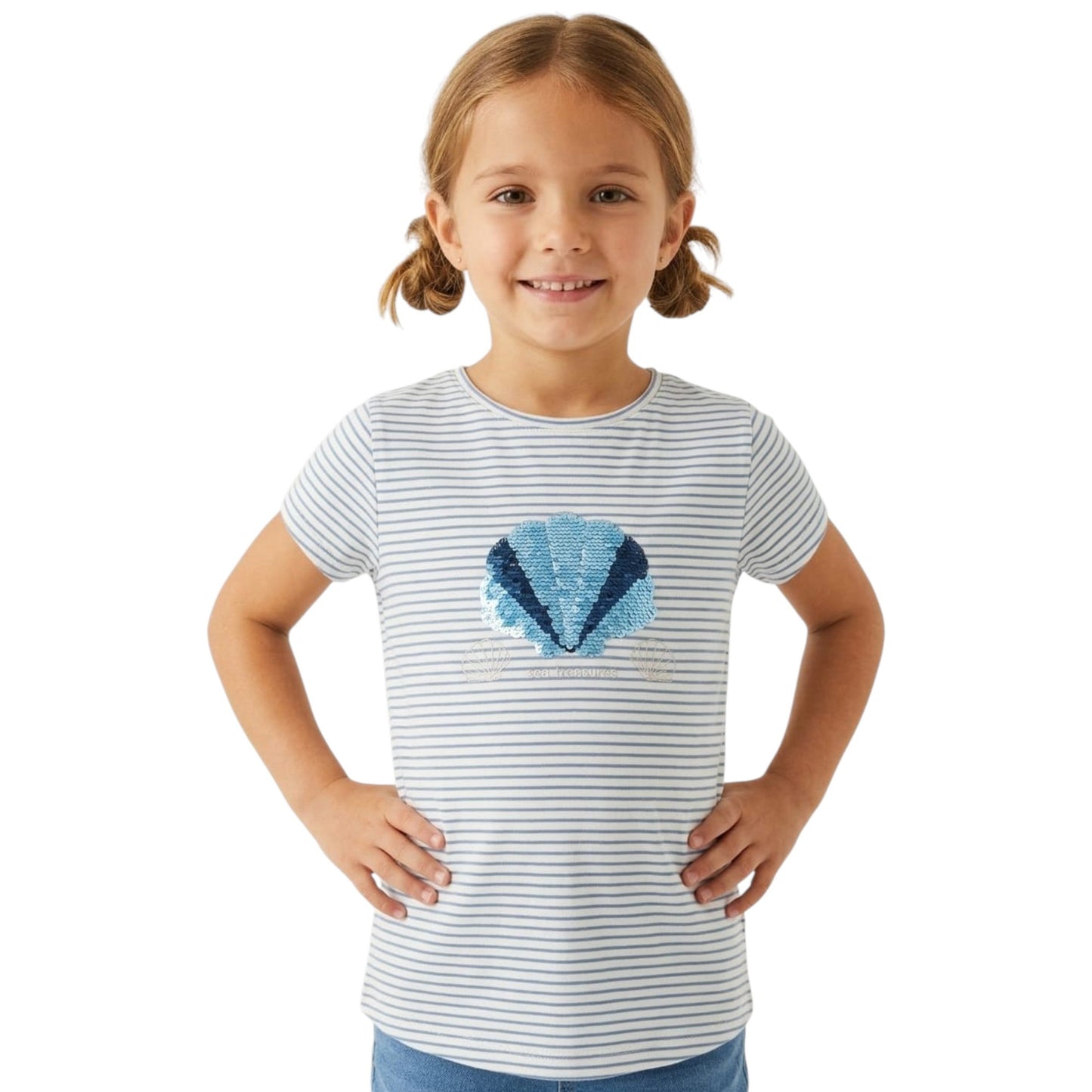 Kids Girl's Blue Striped Top,White