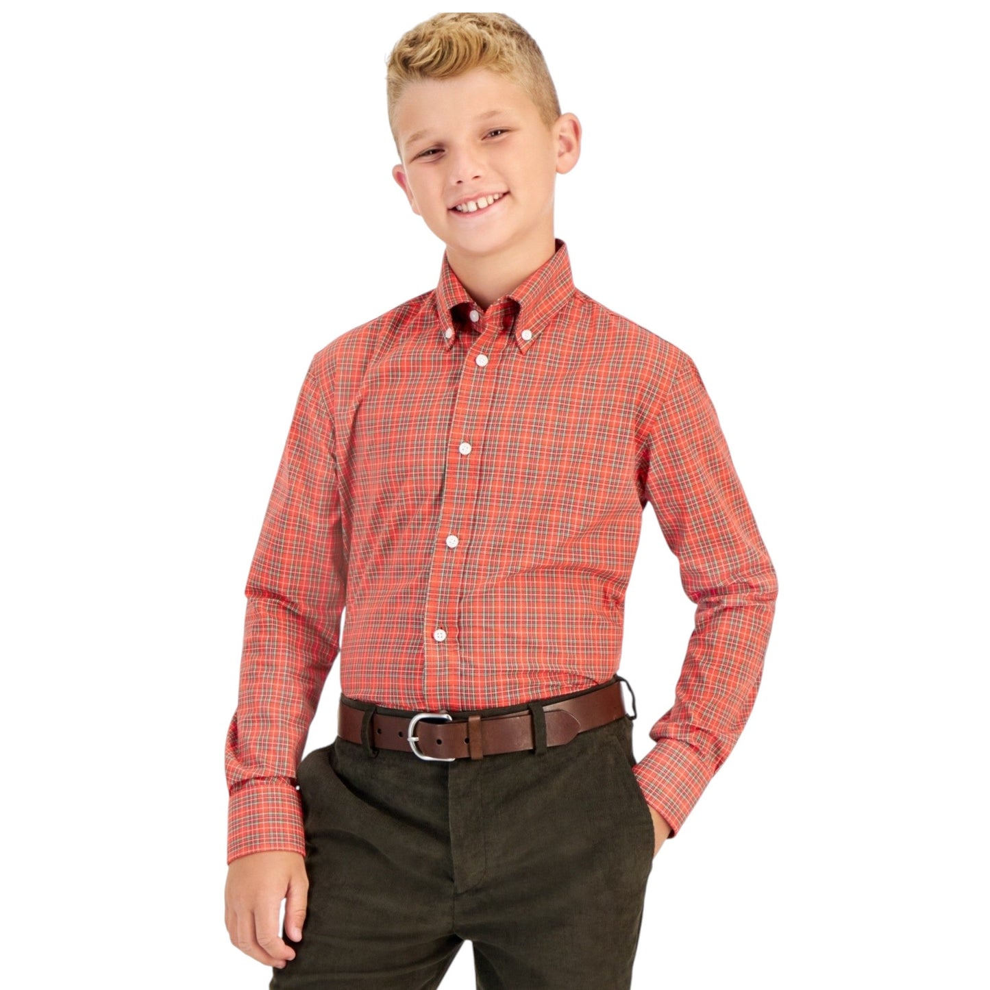 Kids Boy's Plaid Dress Shirt,Red