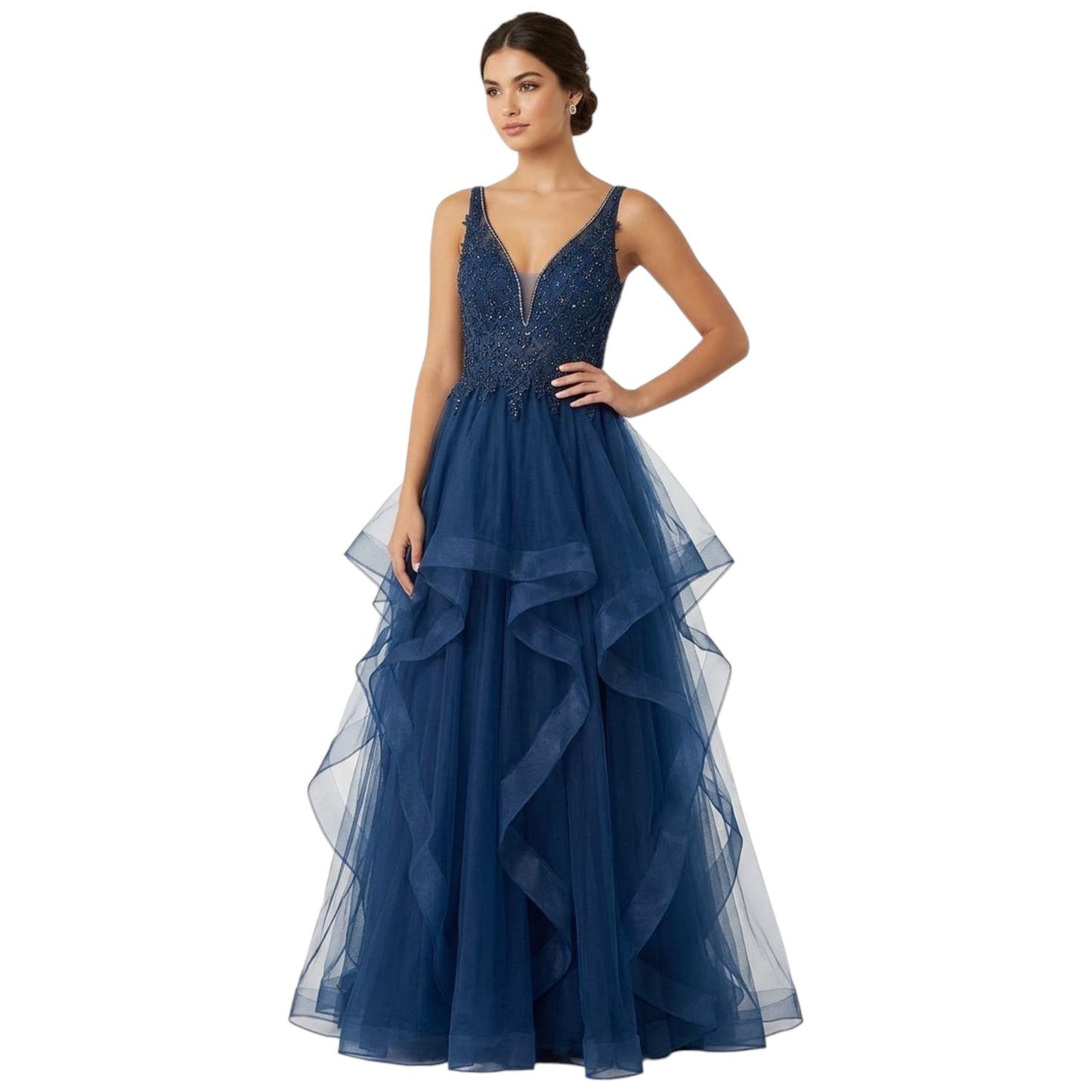 Women's Ruffled Dress,Navy