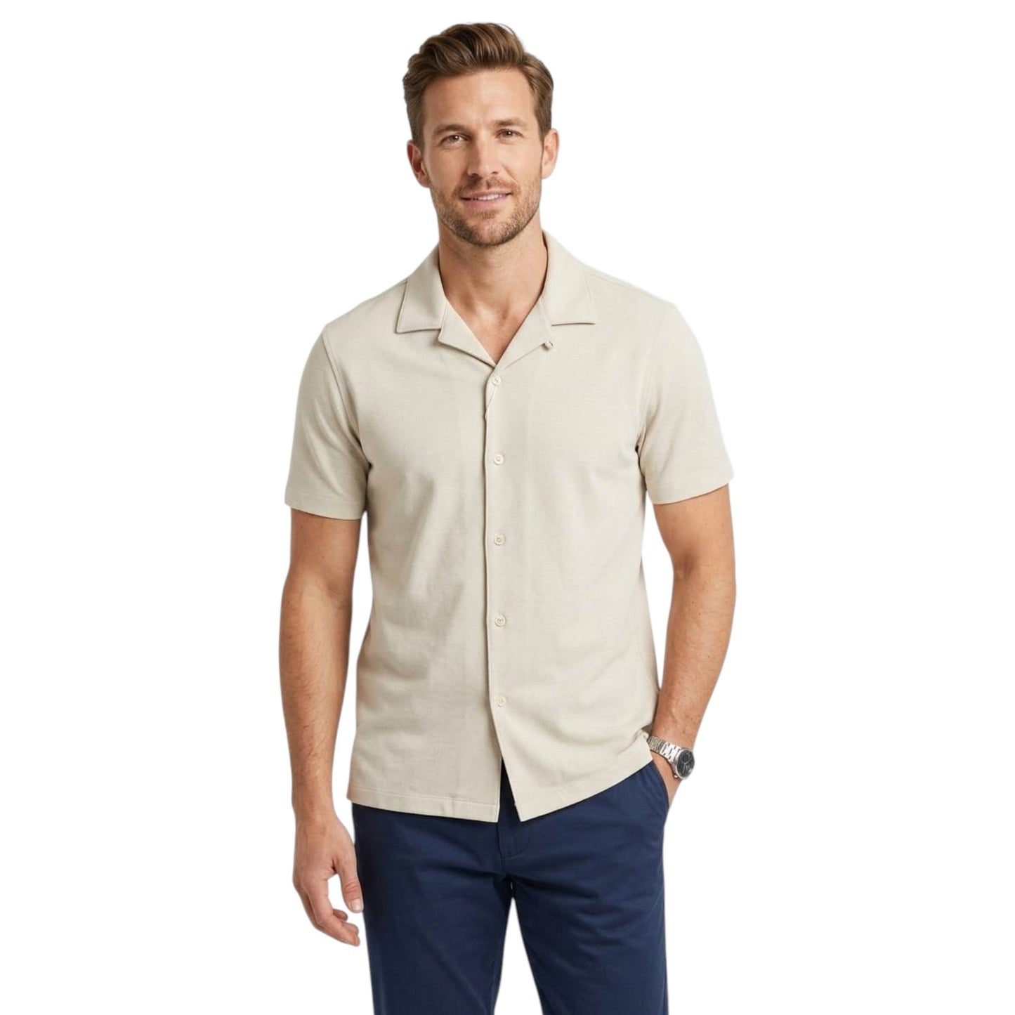 Men's Textured Dress Shirt,Light Beige