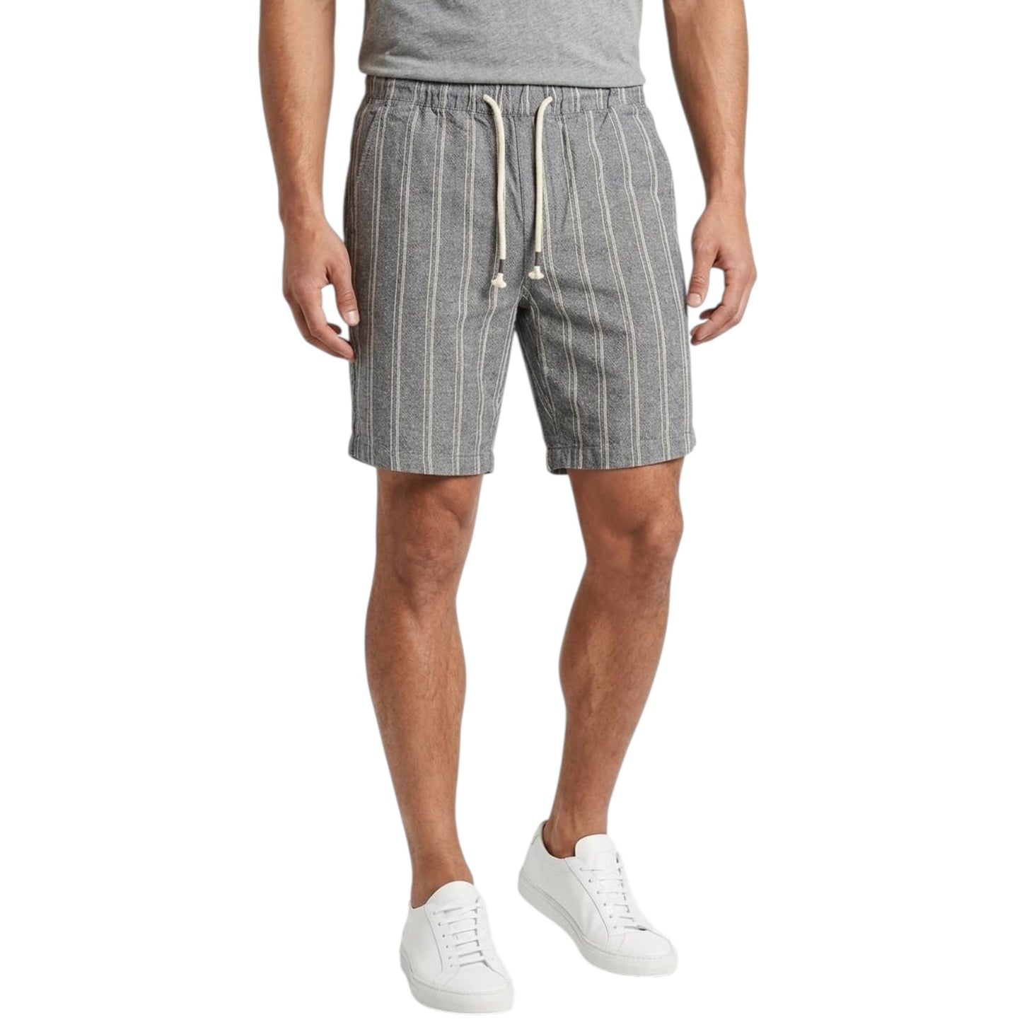 Men's White Striped Short,Heather Navy
