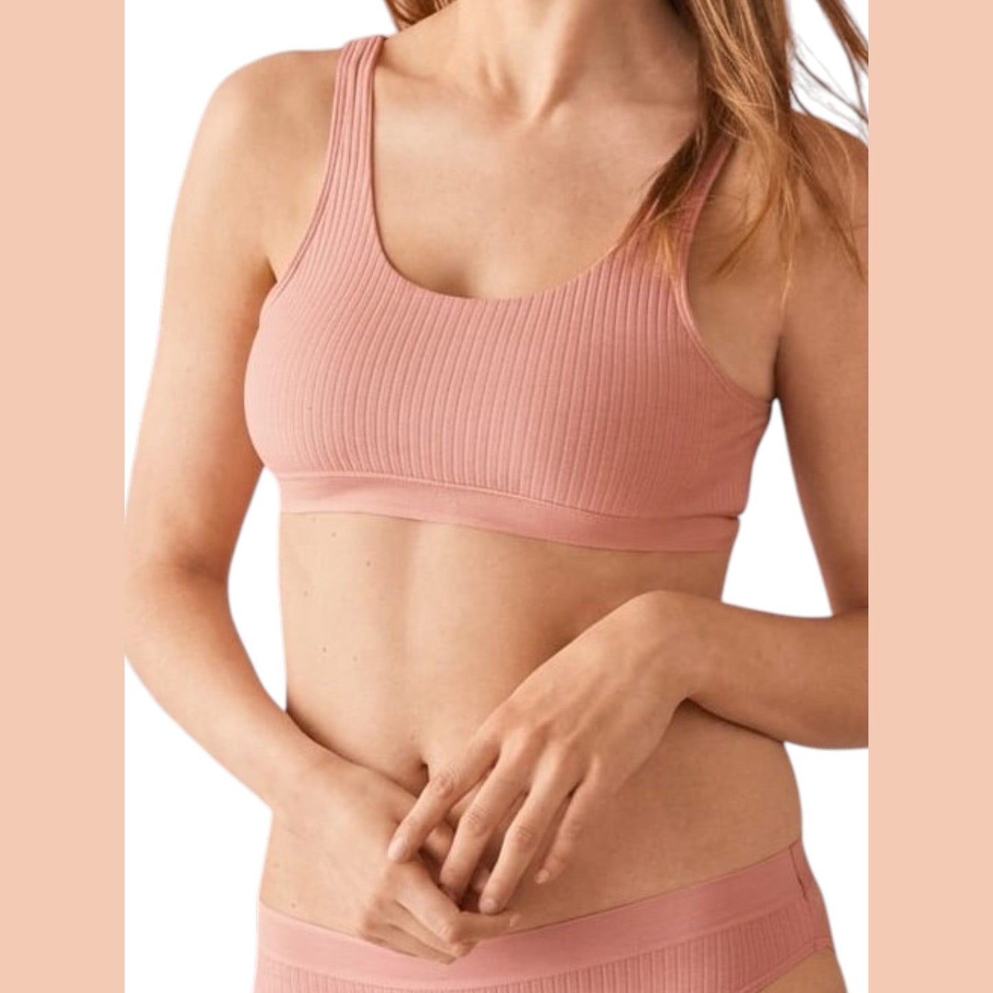 Women's Ribbed Bra,Peach
