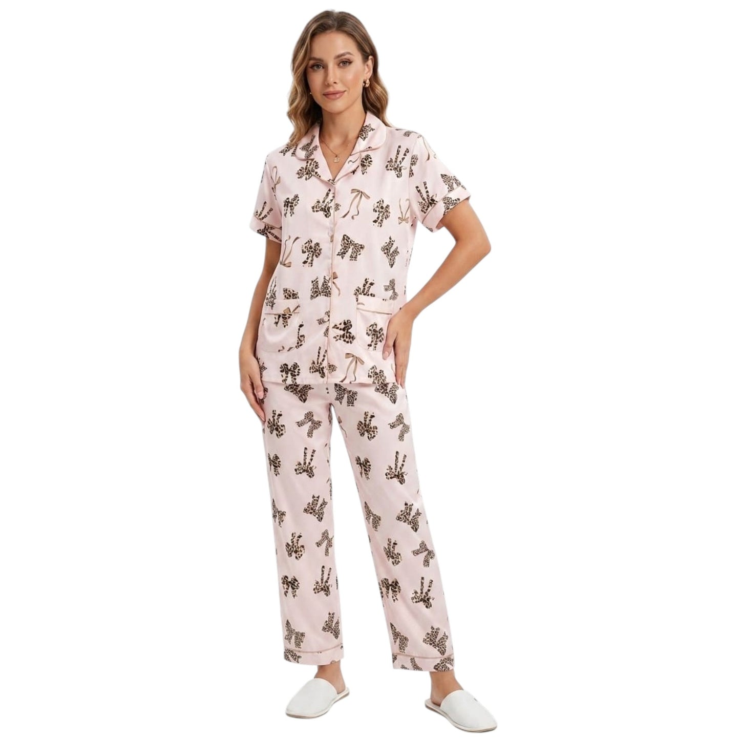 Women's Printed Pajama Set,Light Pink