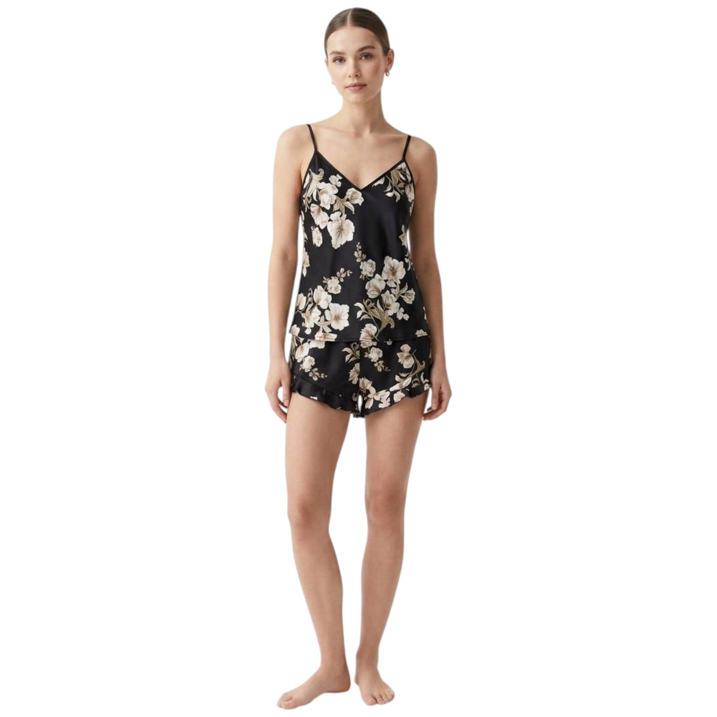 Women's Printed Sleepwear Set,Black
