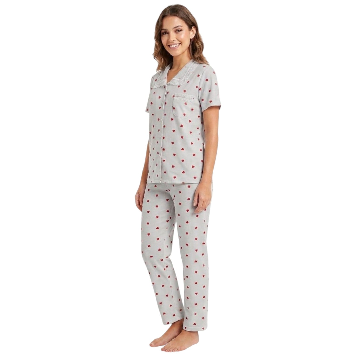 Women's Printed Pajama Set,Light Grey