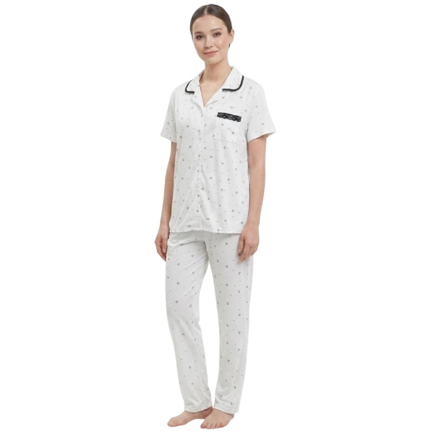 Women's Printed Pajama Set,White