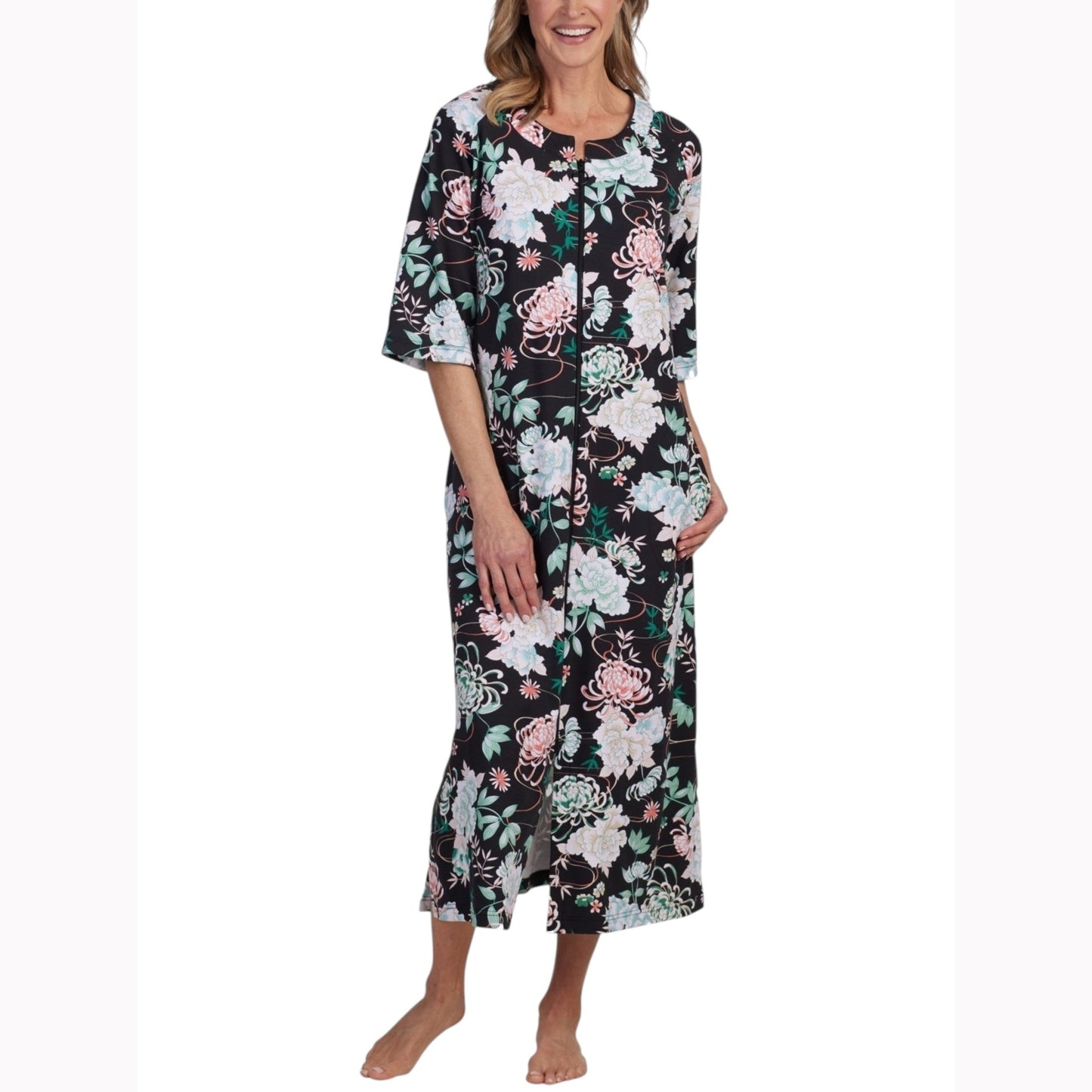 Women's Printed Sleepwear Robe,Black