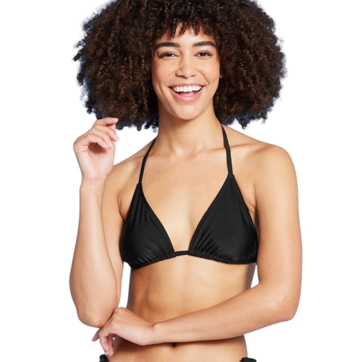 Women's Plain Triangle String Bikini Top,Black