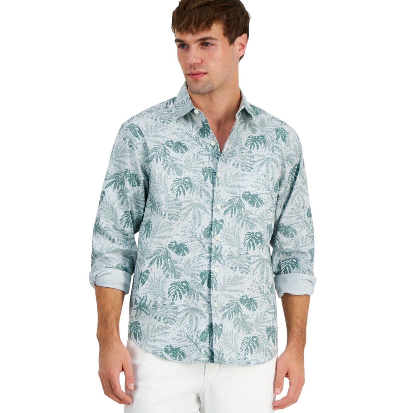 Men's Printed Dress Shirt,Grey/Green