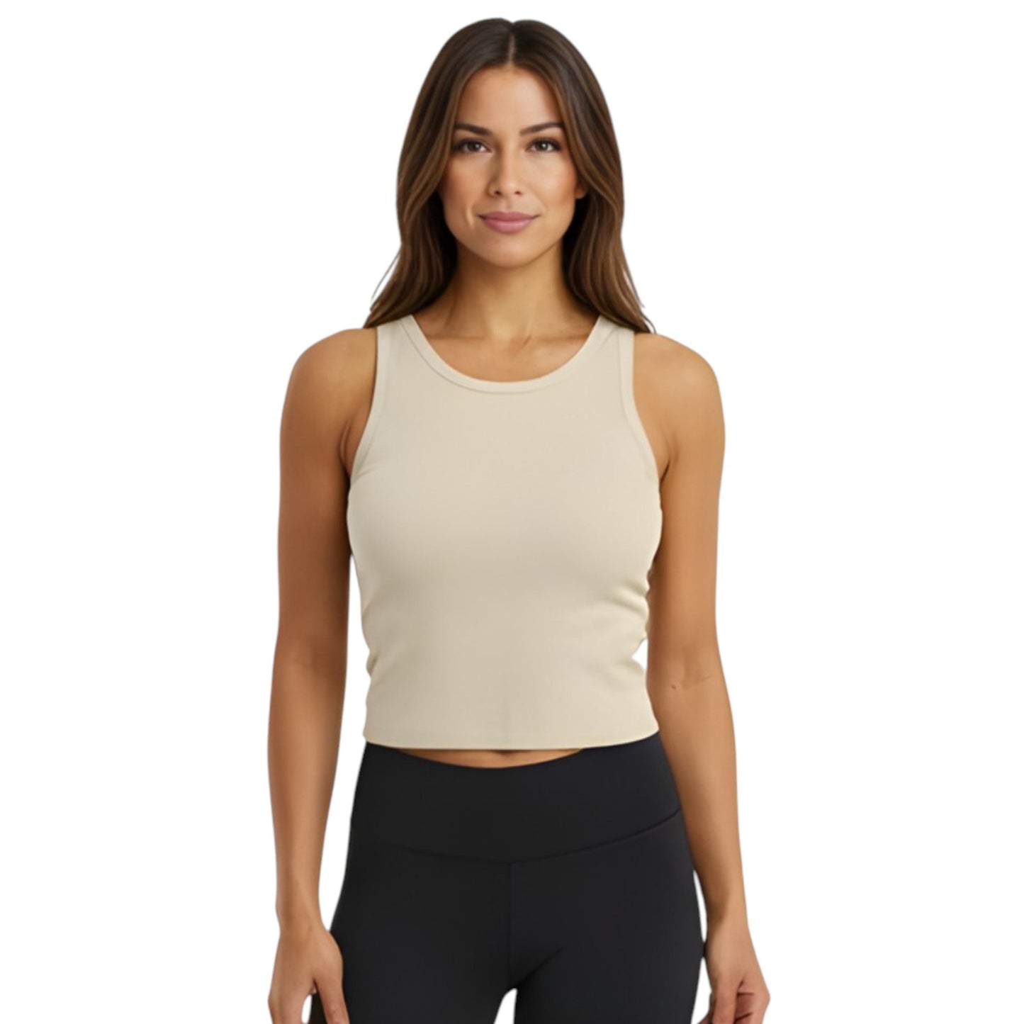 Women's Ribbed Crop Top,Beige