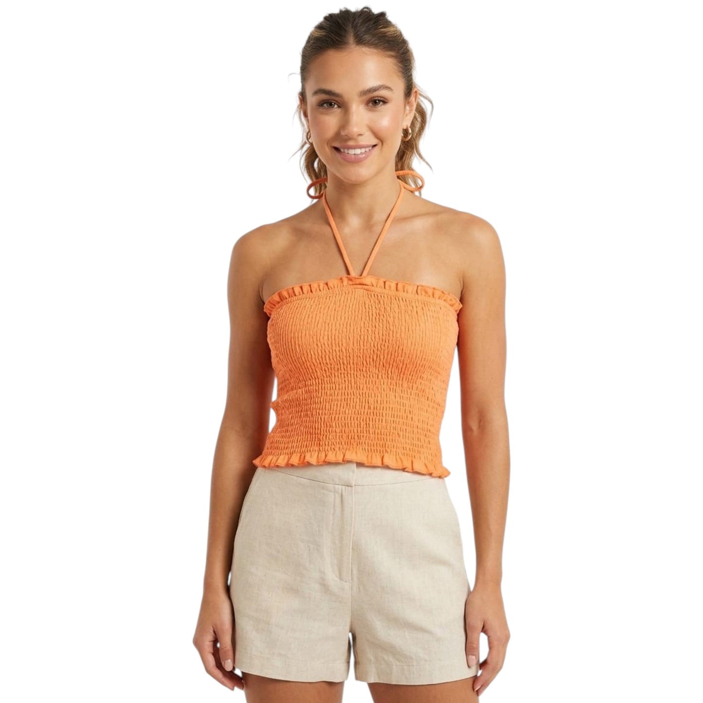 Women's Smocked Off Shoulders Top,Orange