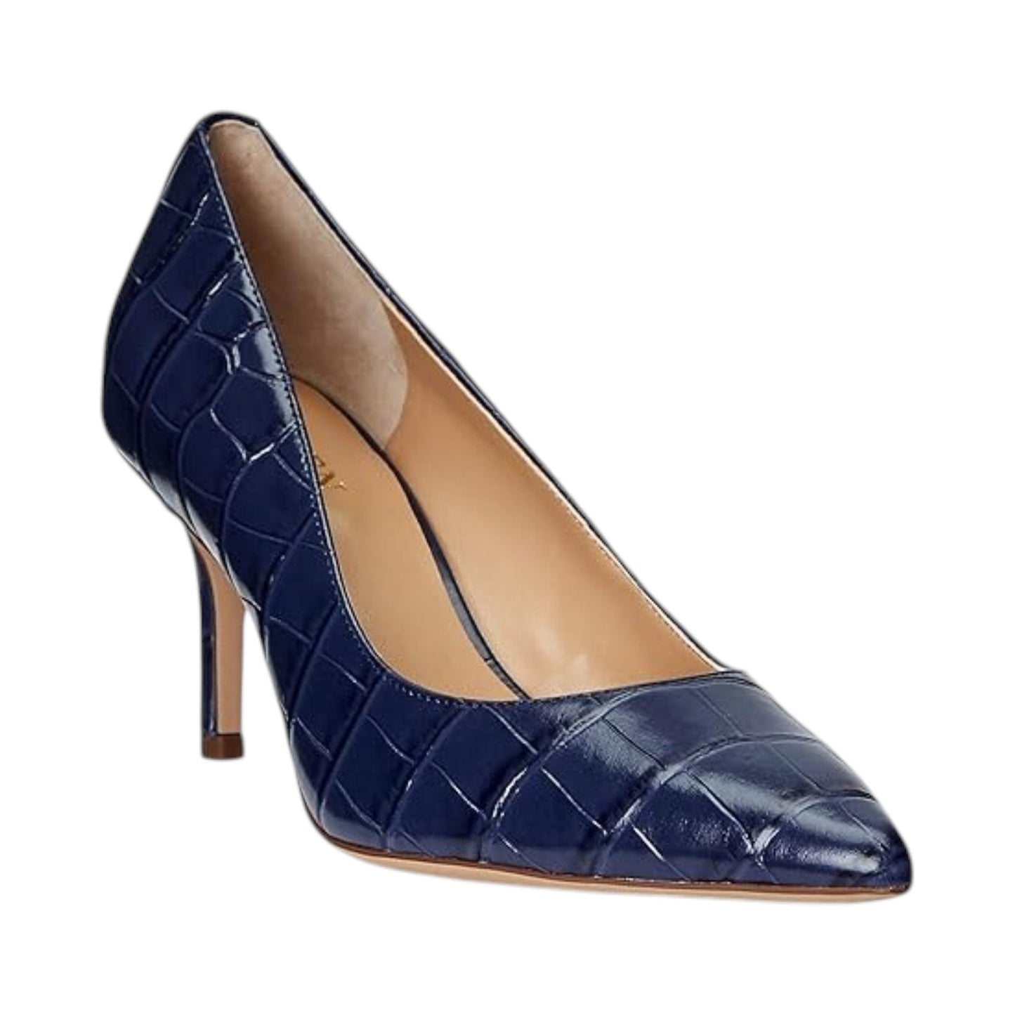 Women's Croc Leather Heeled Shoes,Navy