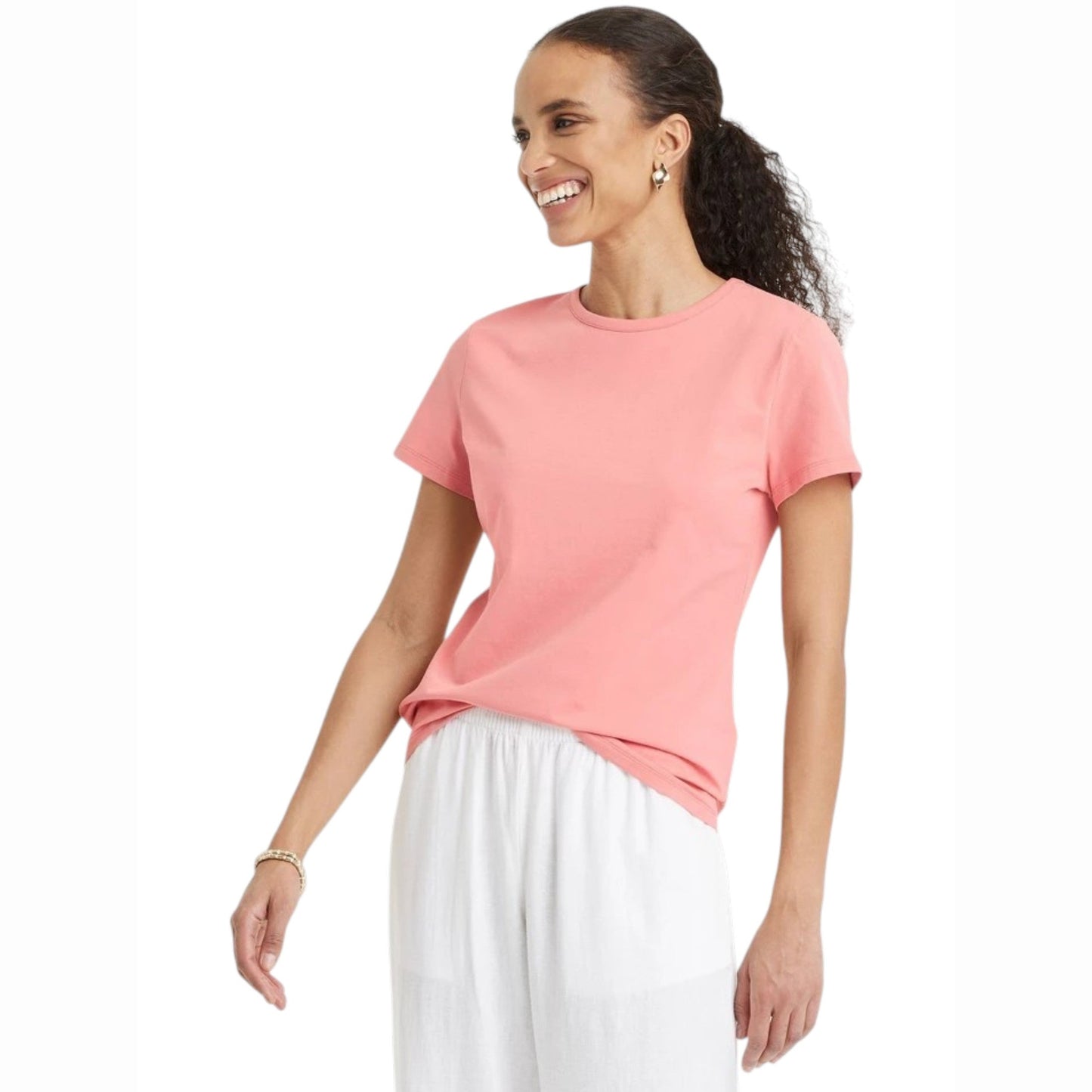 Women's Plain Top,Pink Coral