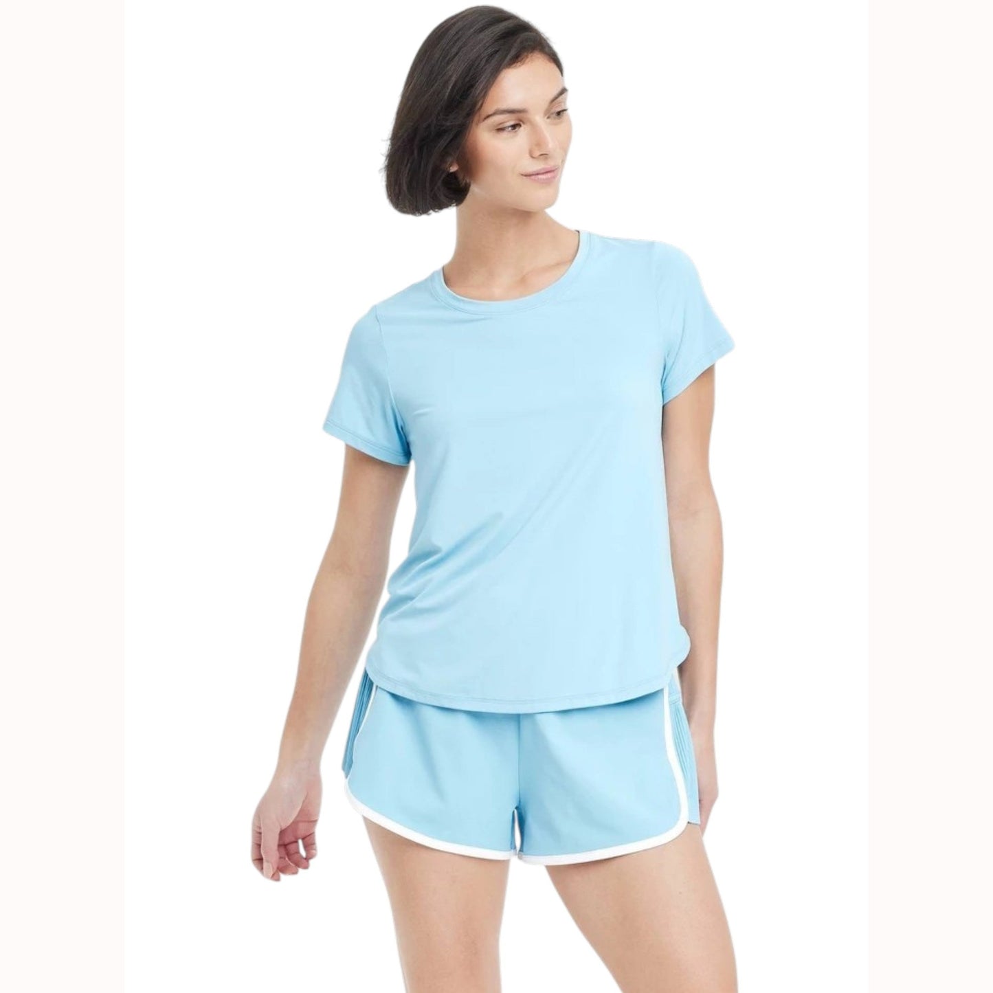 Women's Plain Back Mesh Details Top,Blue