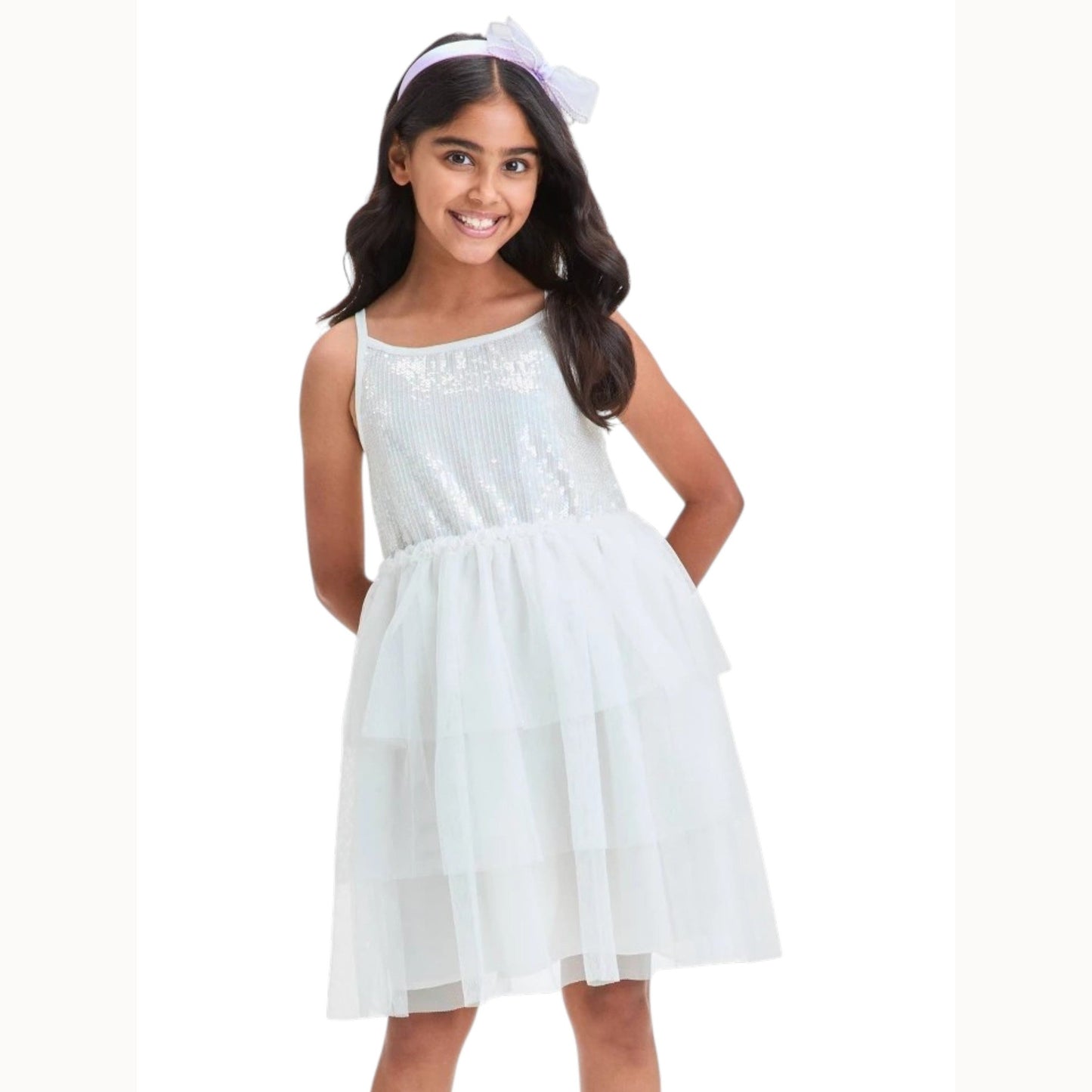 Kids Girl's Ruffled Dress,White