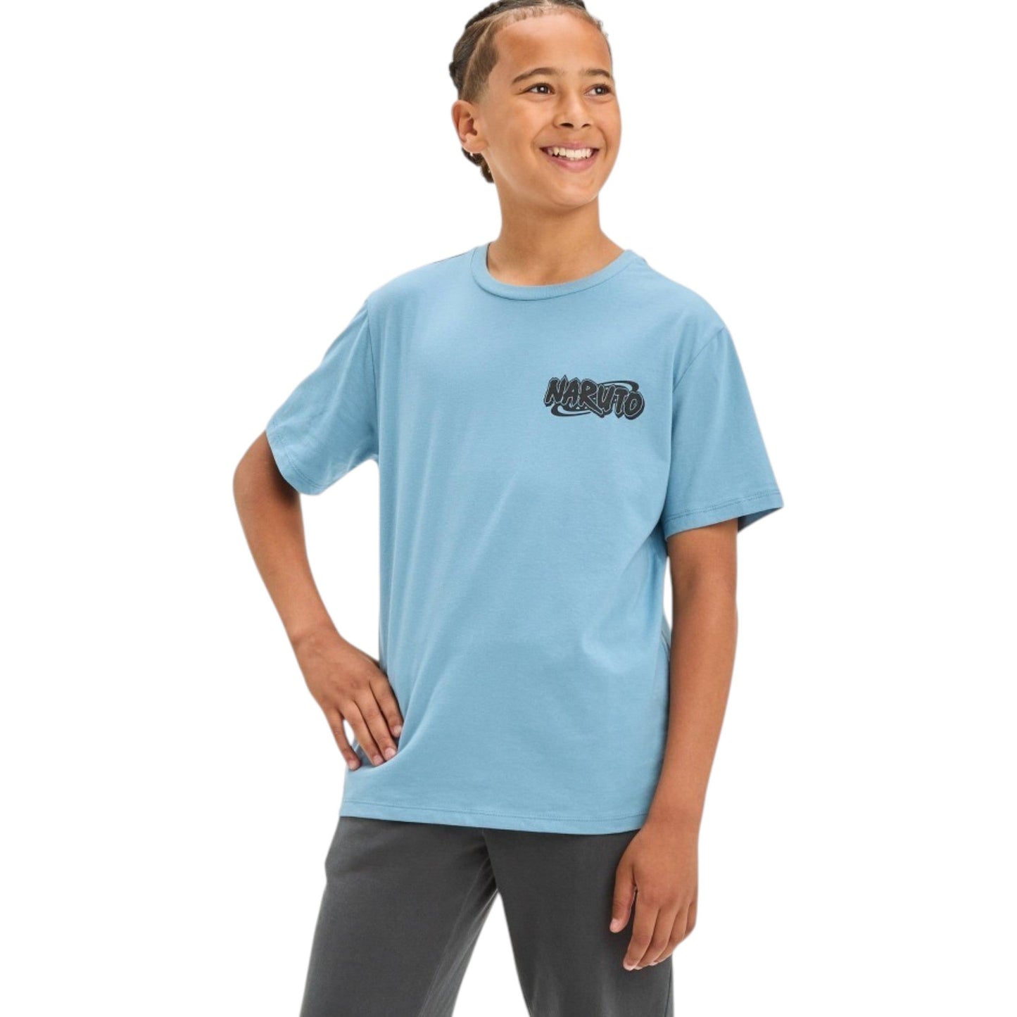 Kids Boy's Back Naruto Printed Top,Dusty Blue