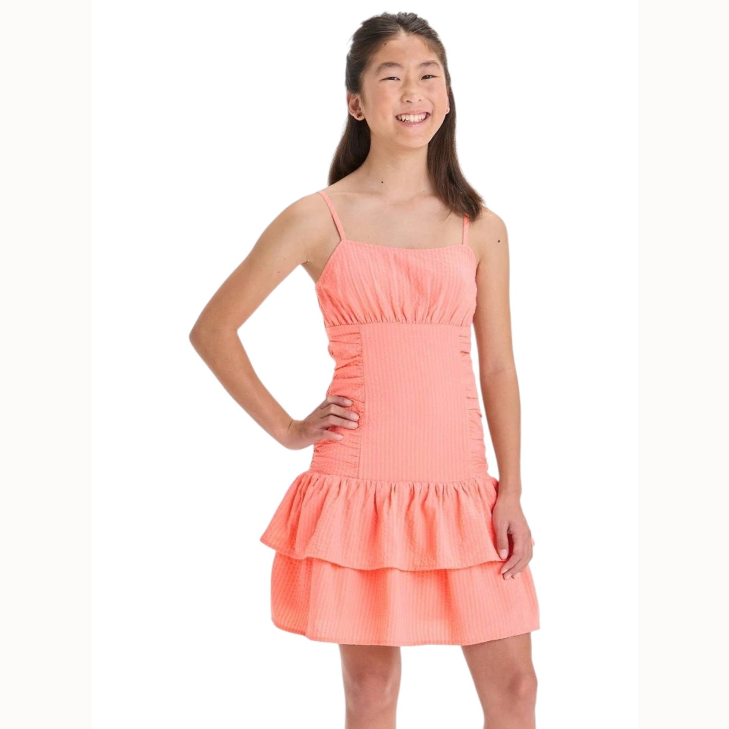 Kids Girl's Ruffled Dress,Coral Pink