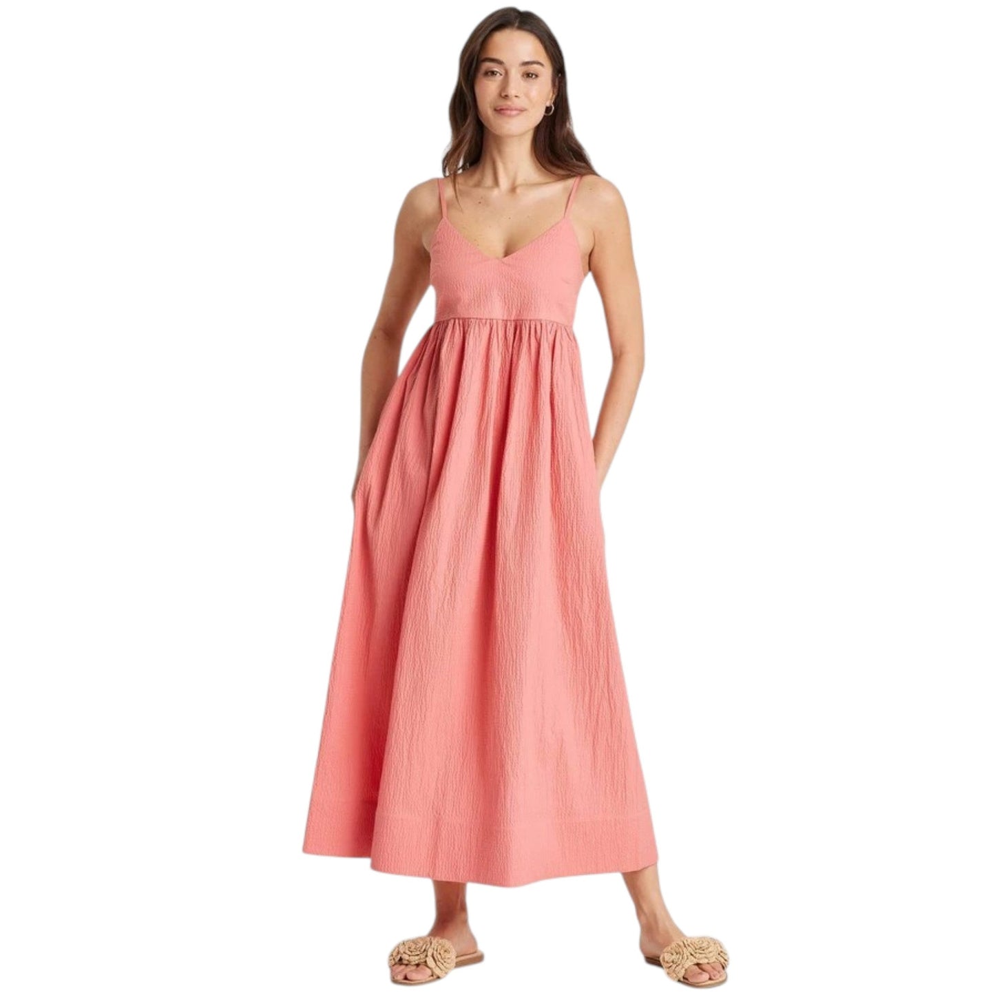 Women's Textured Dress,Coral Pink