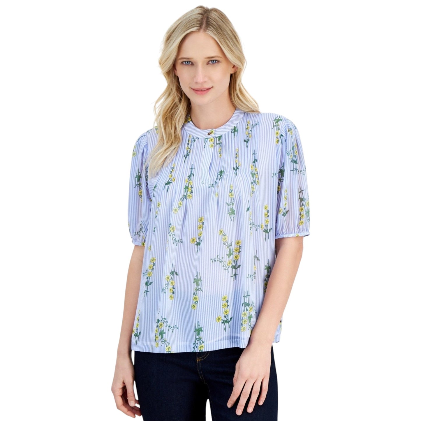 Women's Stripped Printed Top,Light Blue