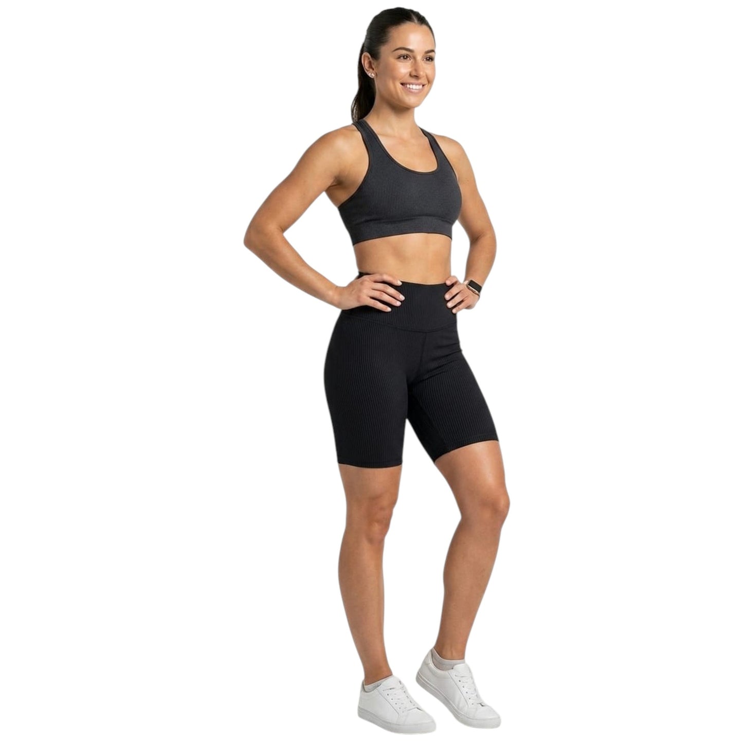 Women's Ribbed Short Legging,Black