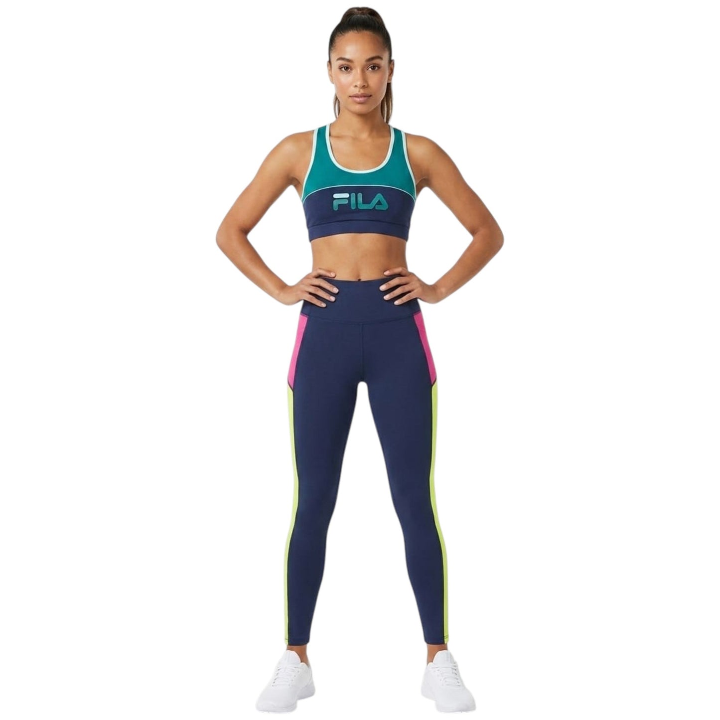 Women's Brand Logo Printed Sport Top,Navy/Green