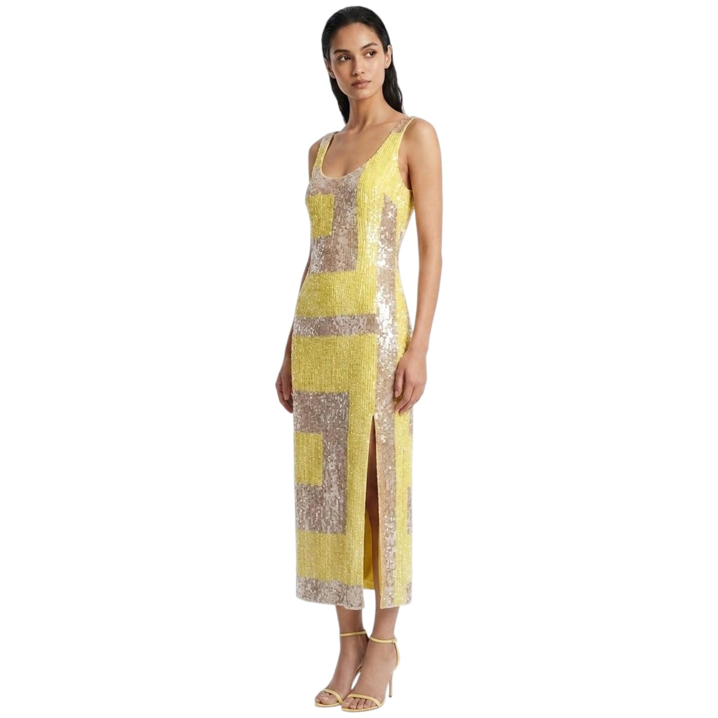 Women's Plaid Mesh Dress,Yellow