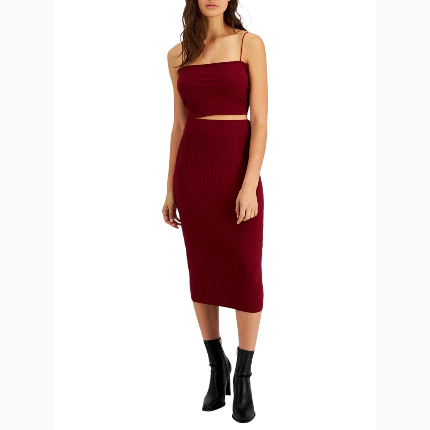 Women's Ribbed Crop Top,Burgundy
