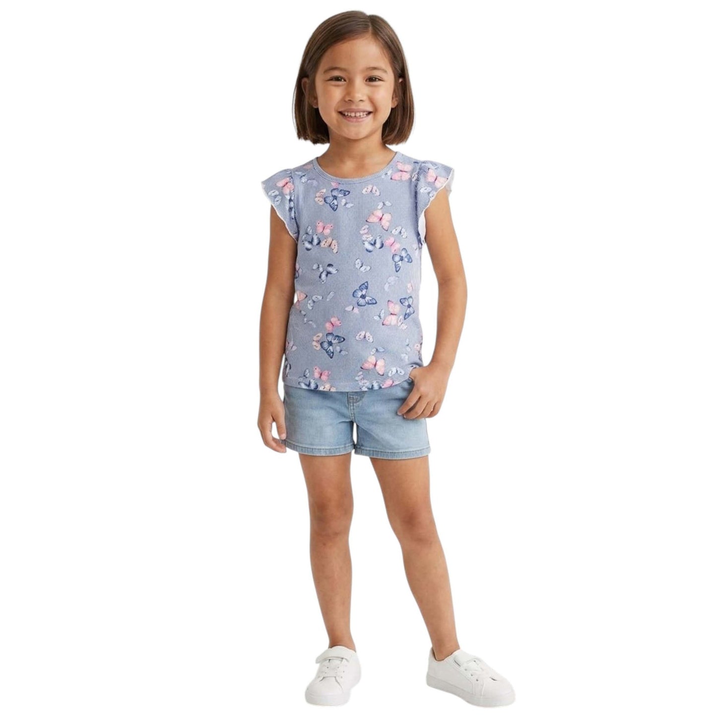 Kids Girls Butterfly Printed Top,Multi