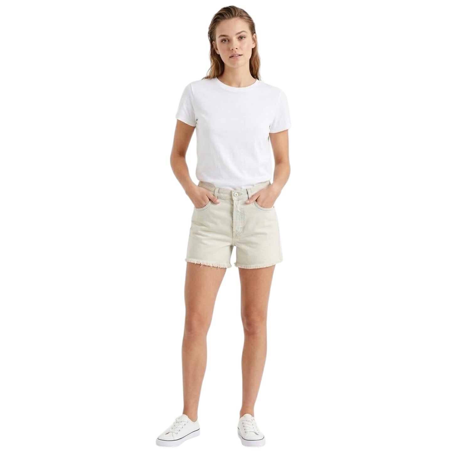 Women's Washed Heather Blue Jeans Short,Light Beige