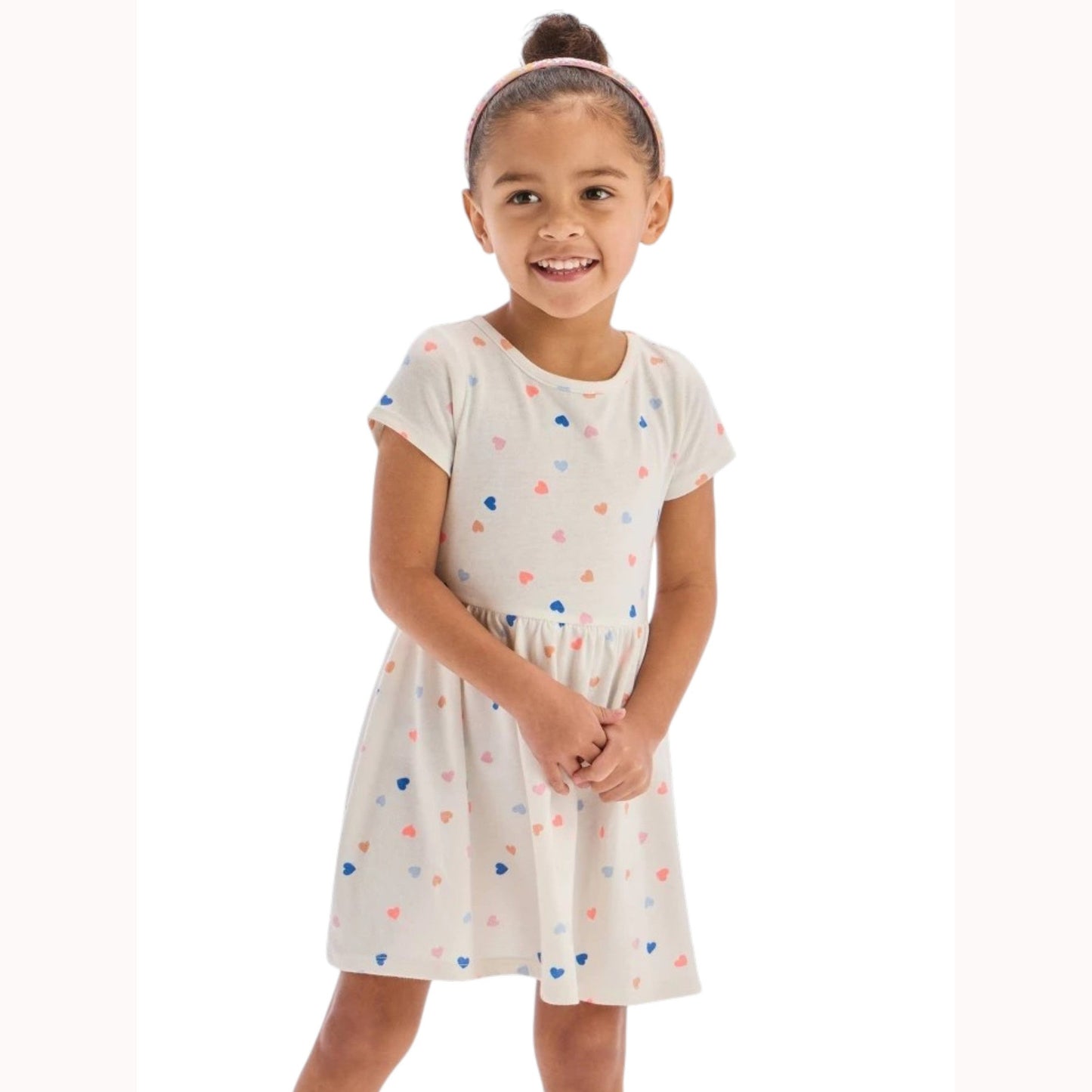 Kids Girl's Hearts Printed Dress,White