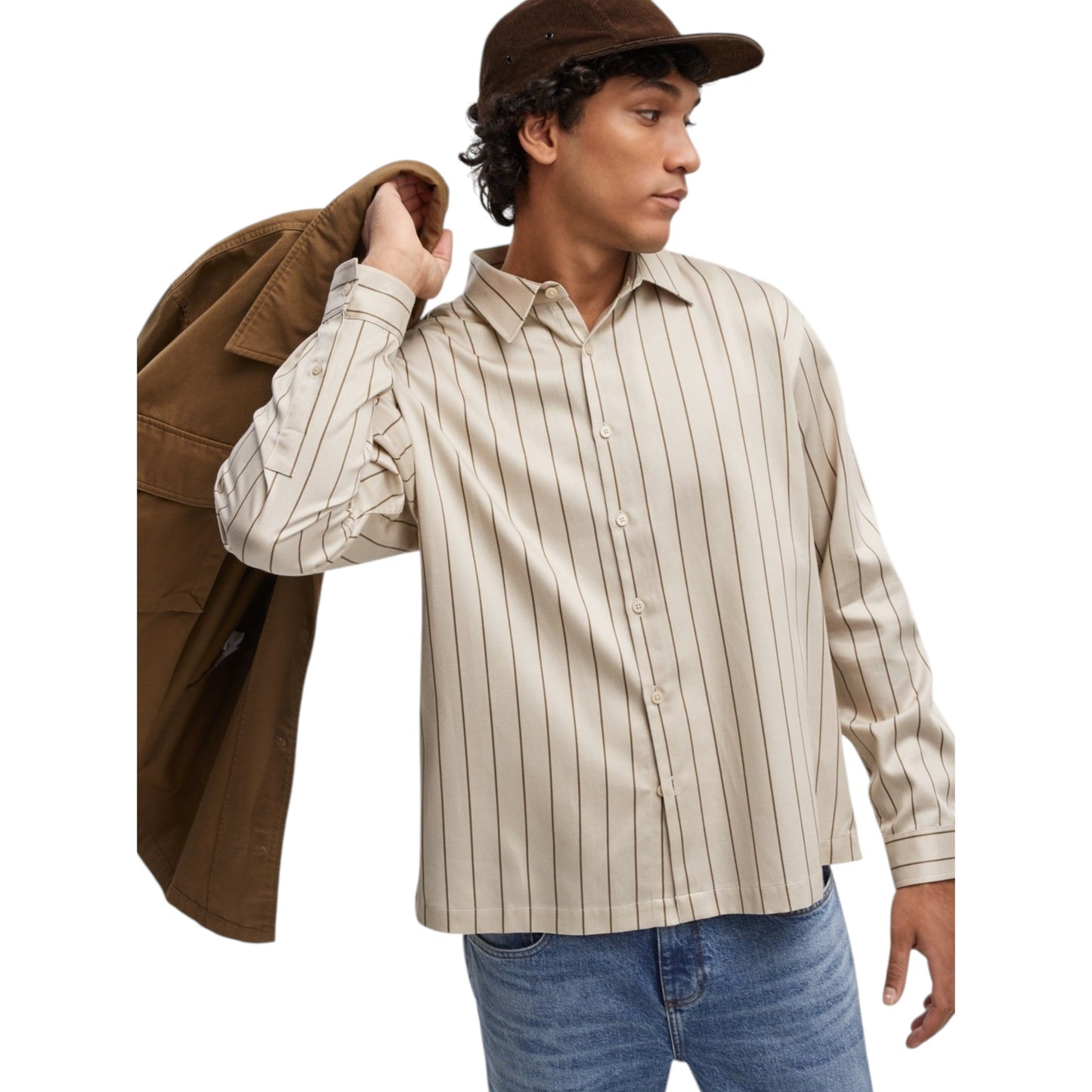 Men's Striped Dress Shirt,Beige