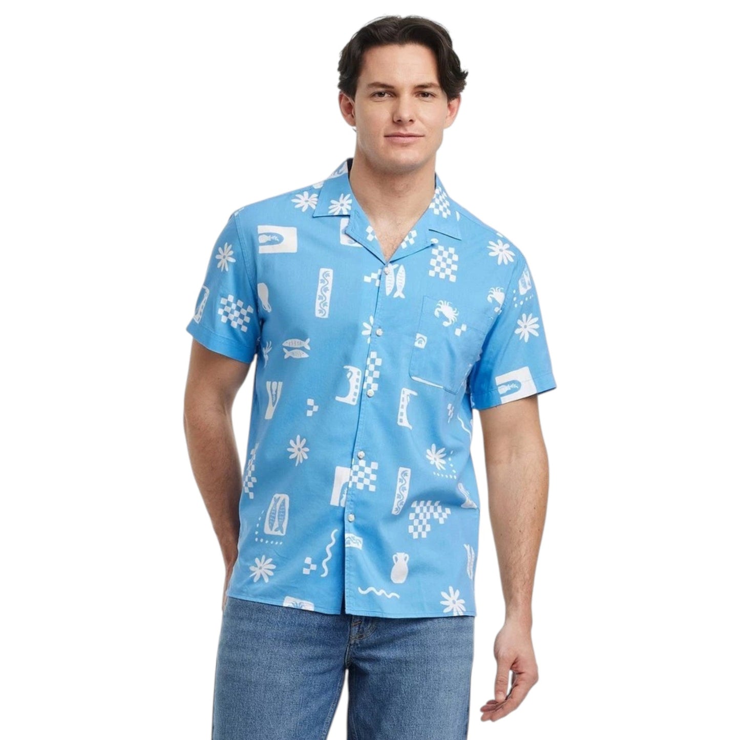 Men's Printed Dress Shirt,Blue