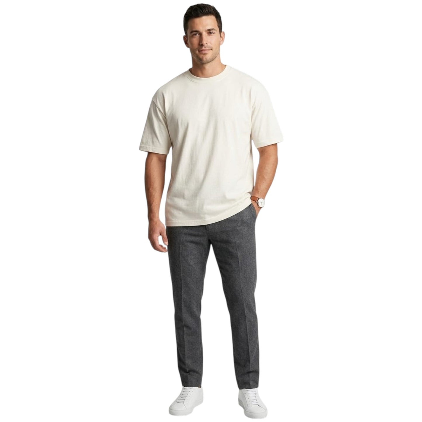 Men's Plain Solid Top,Beige