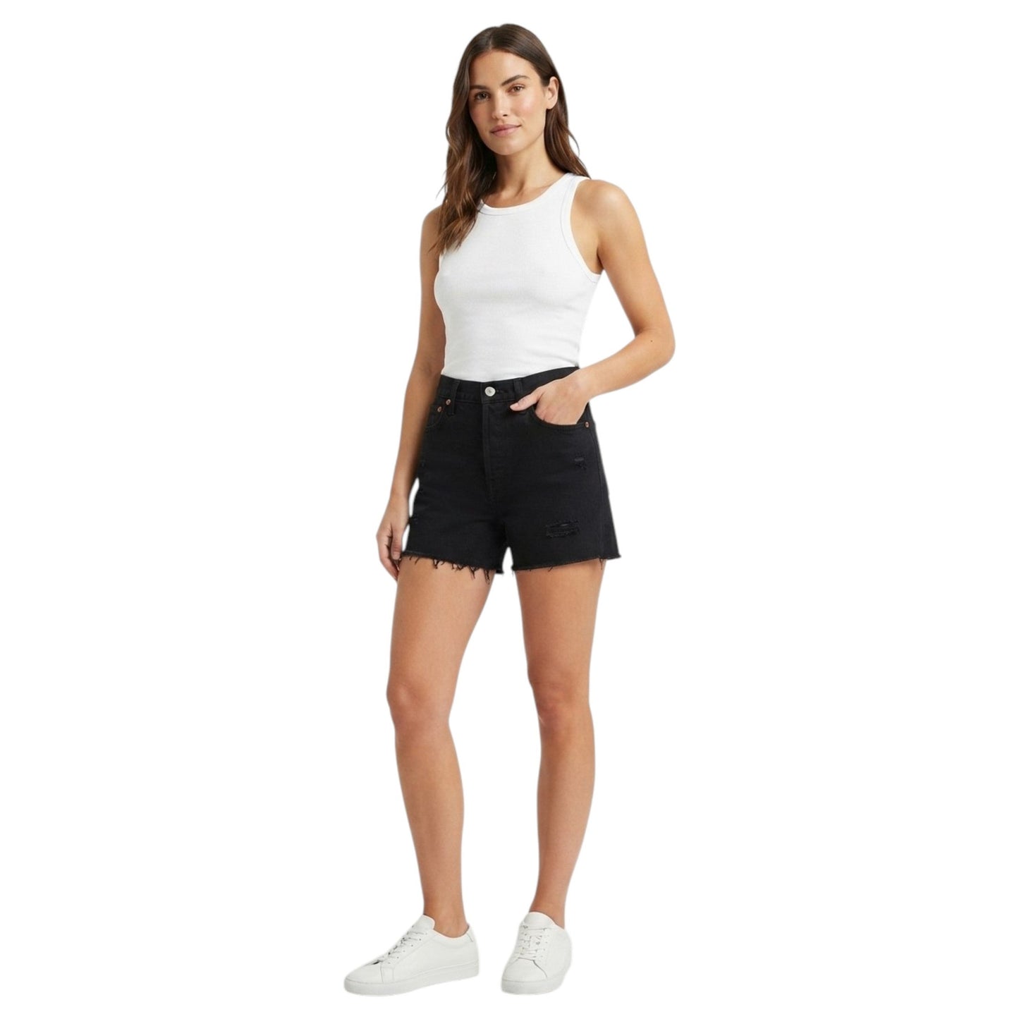 Women's Ripped Jeans Short,Black