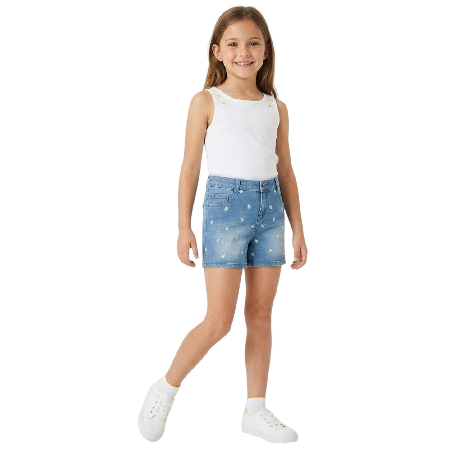 Kids Girl's Floral Printed Jeans Short,Blue