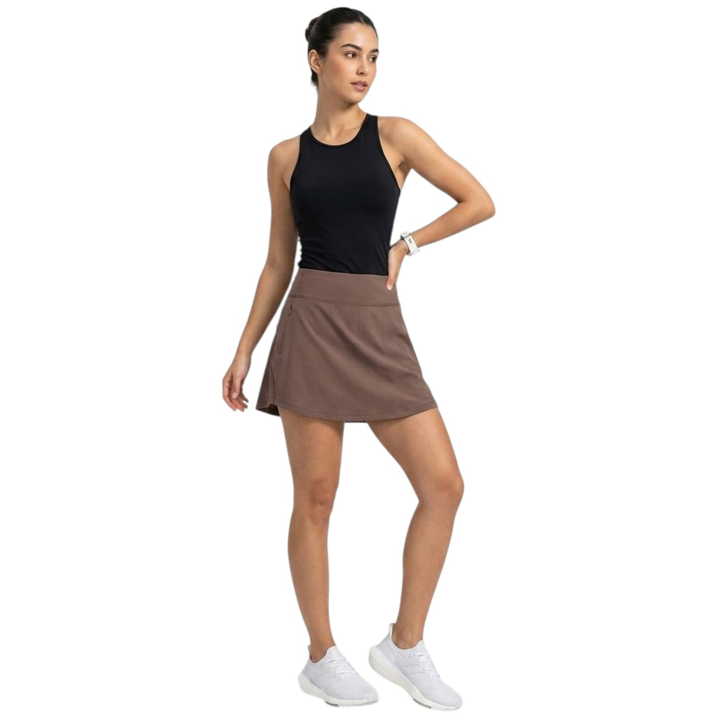 Women's Plain Solid Sport Skort,Brown