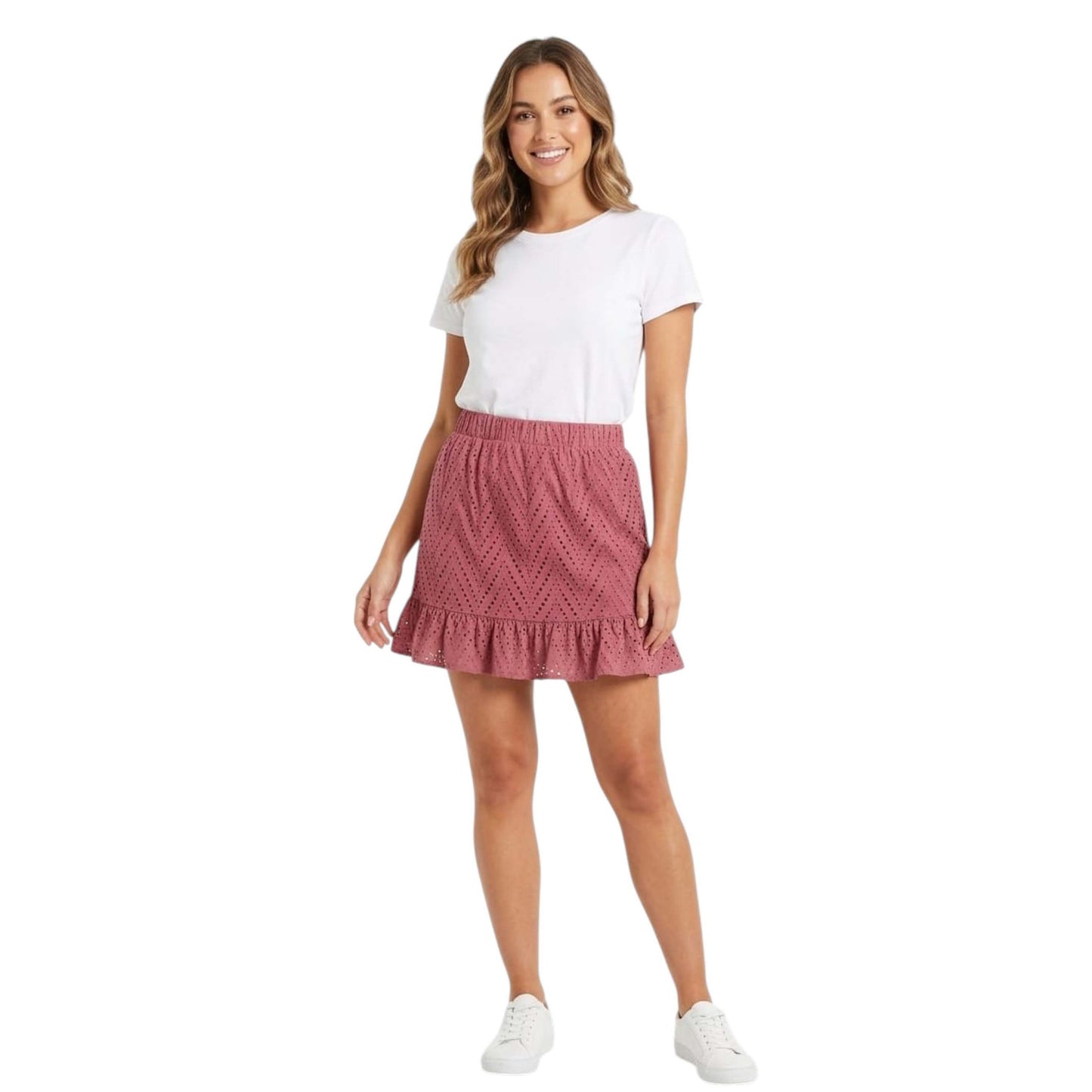 Women's Plain Broderie Anglaise Skirt,Dark Rose