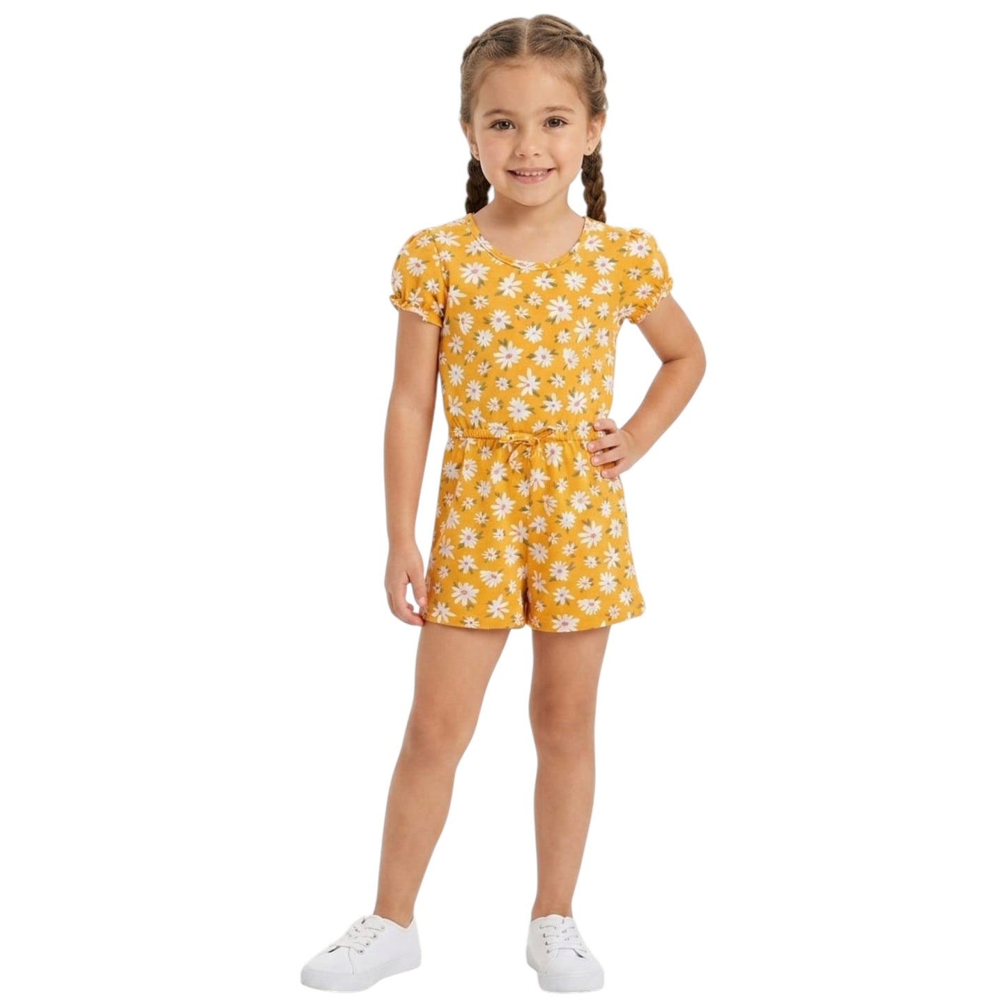 Kids Girl's Floral Printed Jumpsuit,Yellow