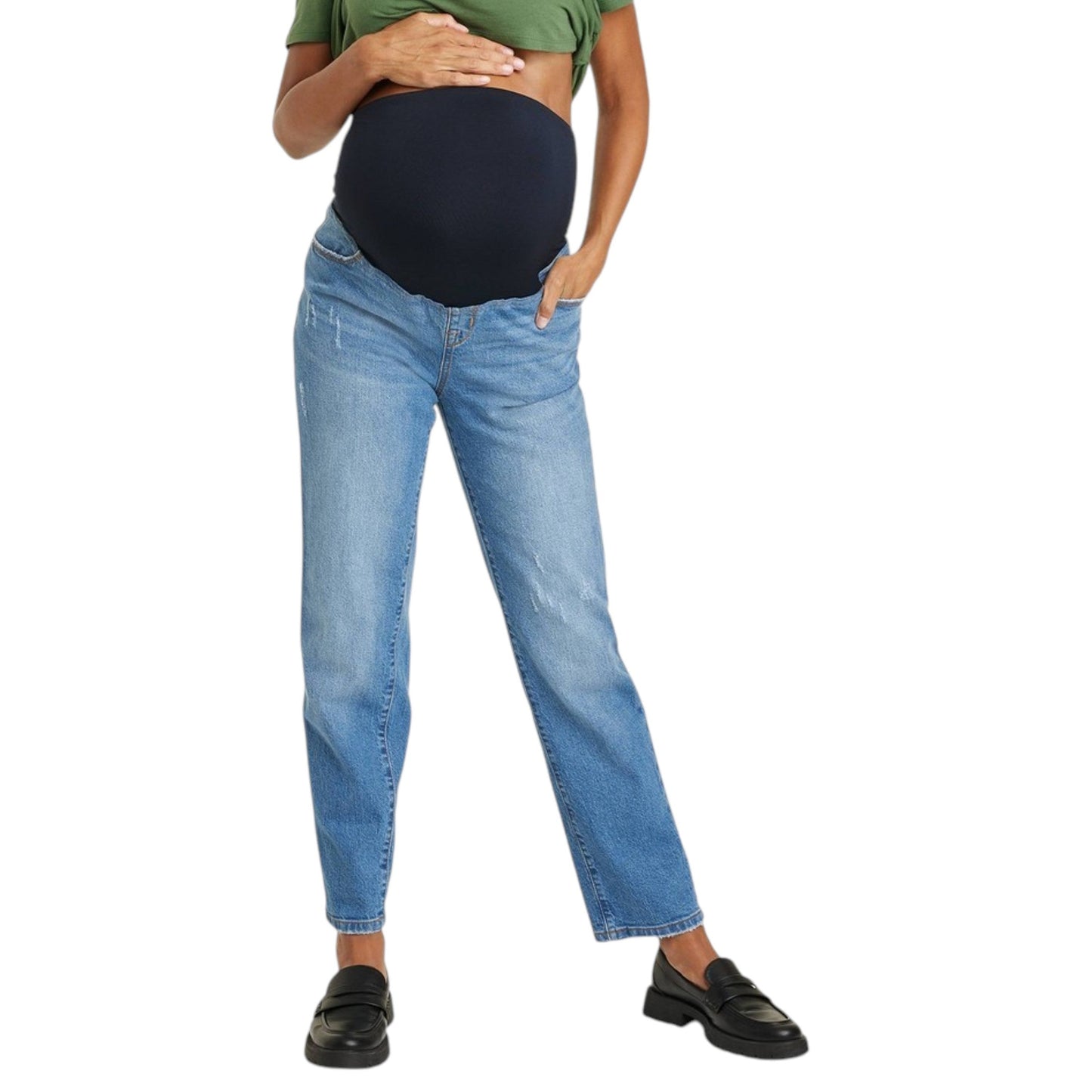 Women's Washed Pregnant Jeans,Blue