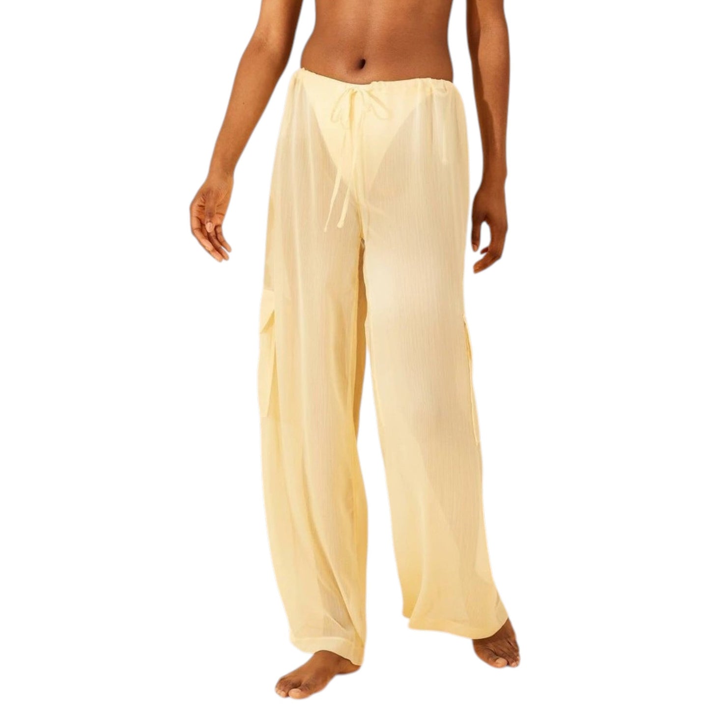 Women's Textured Chiffon Cover up Pant,Yellow
