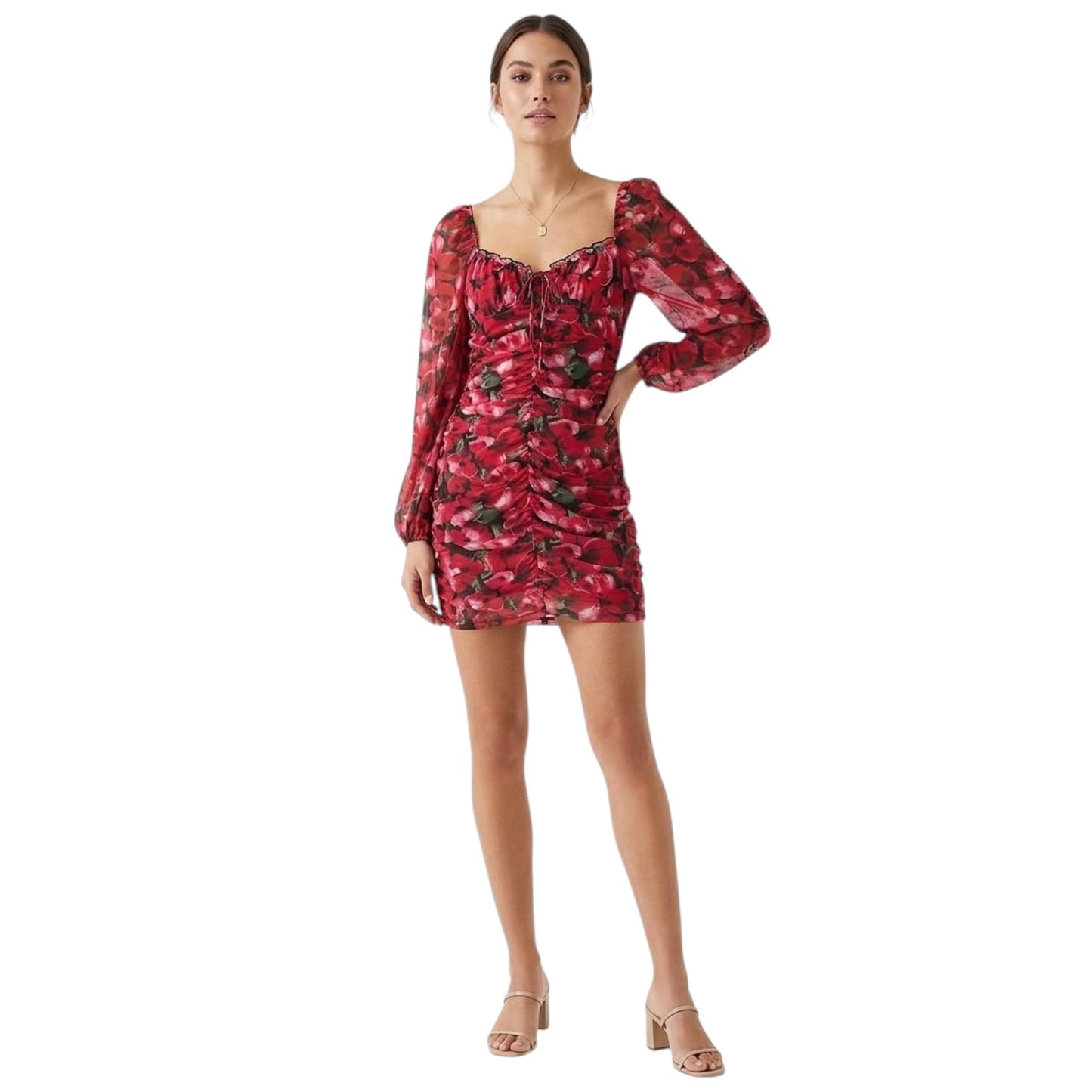 Women's Floral Printed Dress,Red
