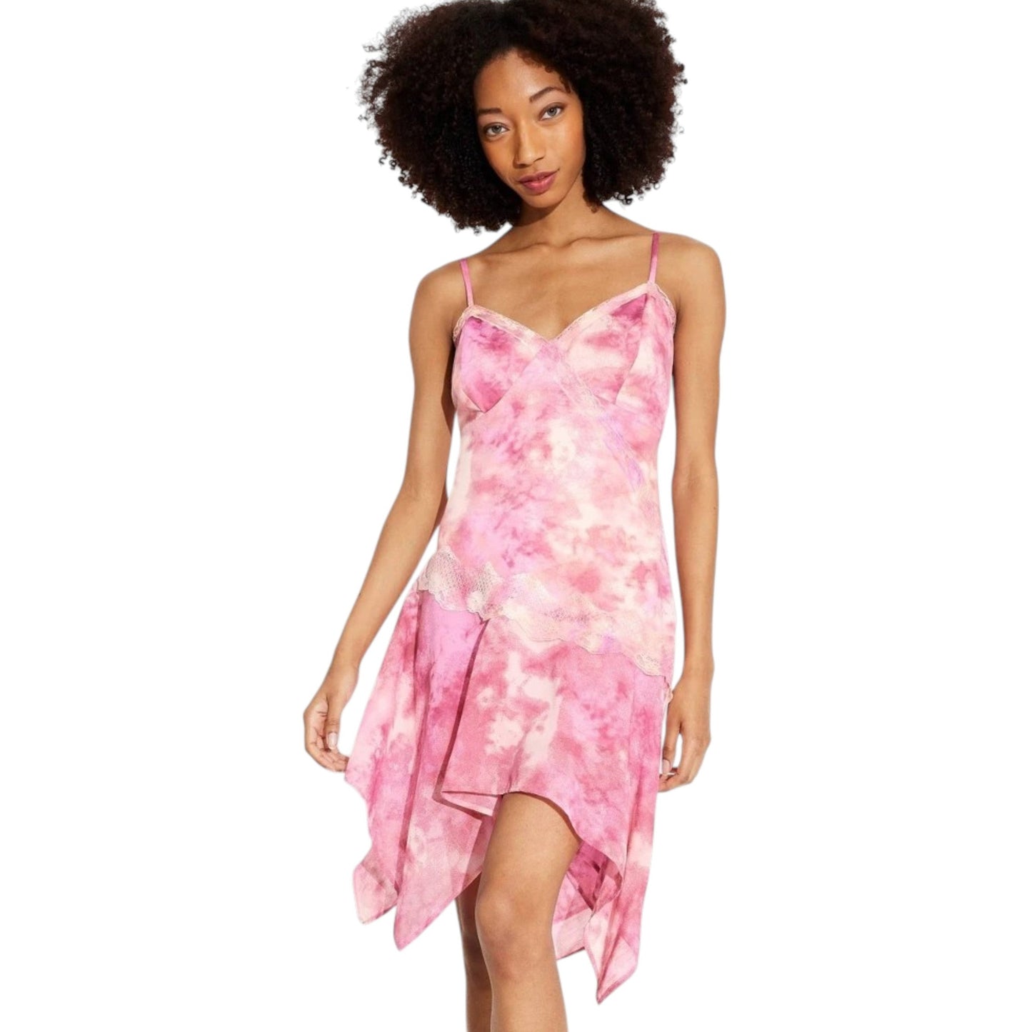 Women's Printed Lace Slip Dress,Pink